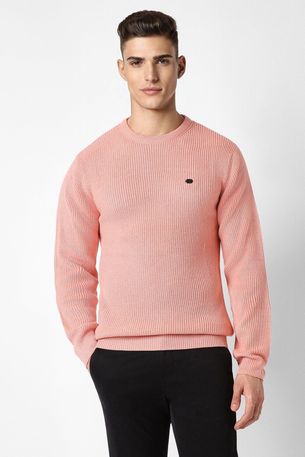 peter england Men Self Design Round Neck Pink Sweater-picture-25