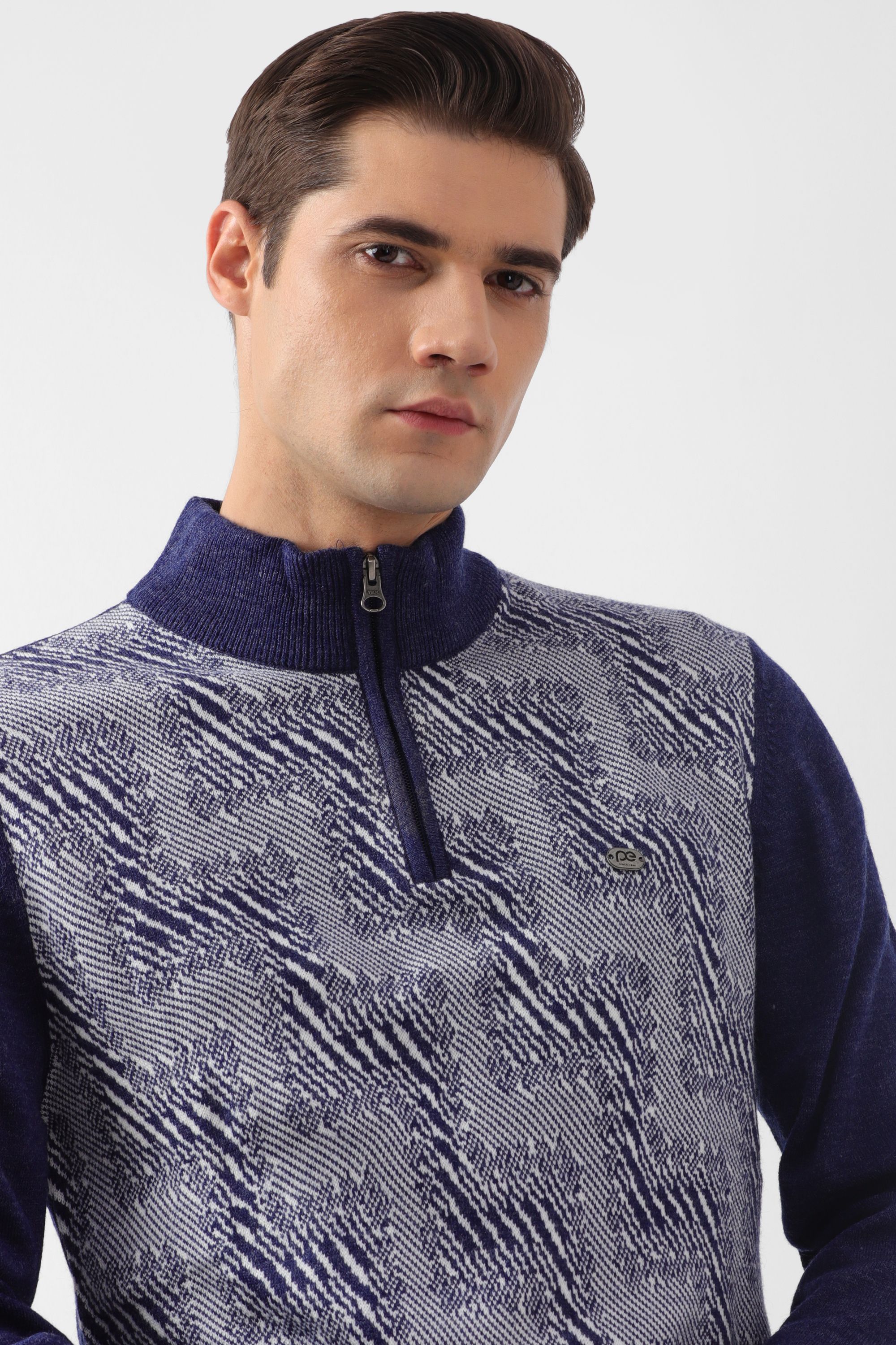 peter england Men Self Design Crew Neck Dark Blue Sweater-picture-29