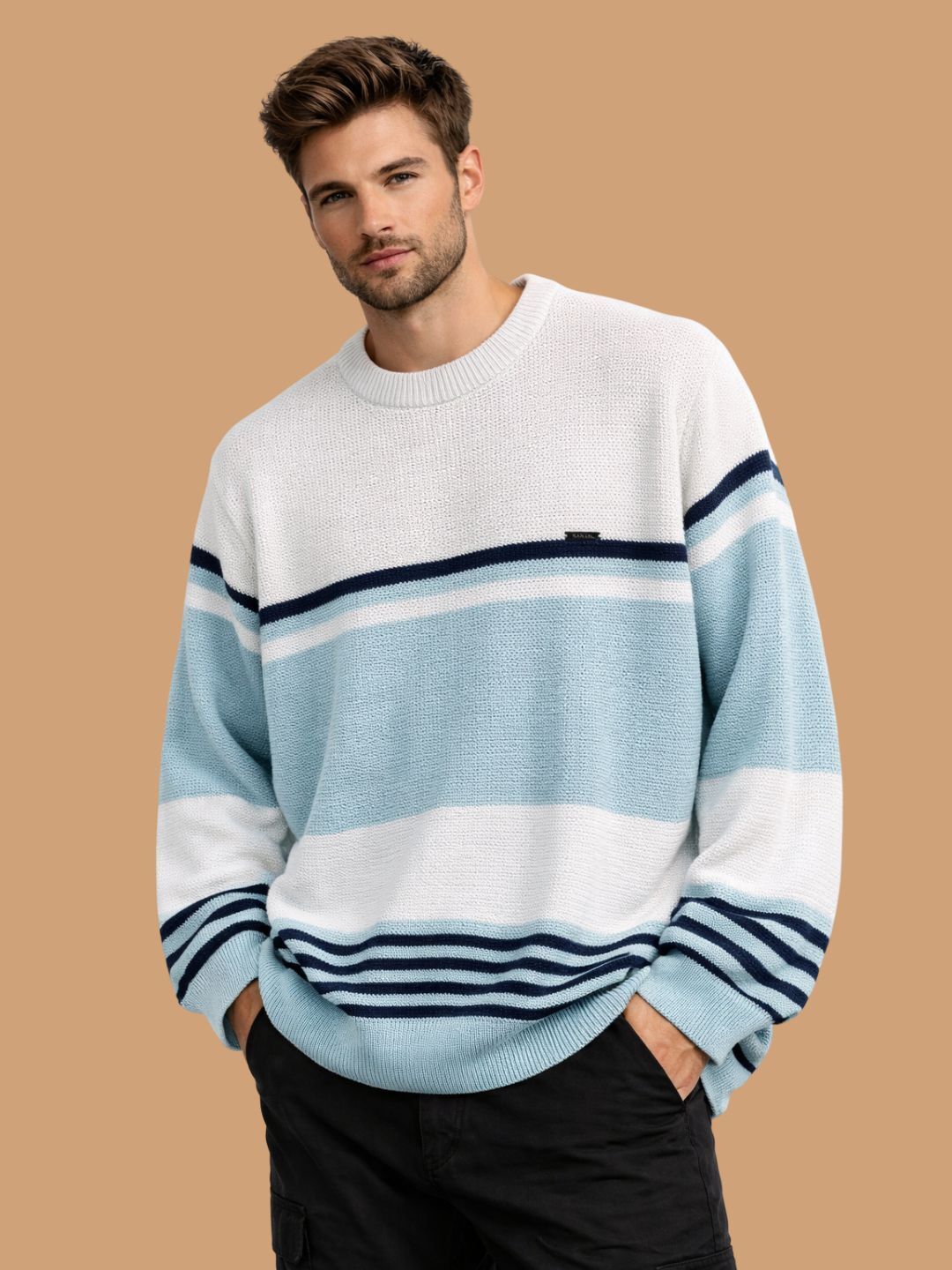 way to trendy Men Solid Round Neck Beige Sweater-picture-47