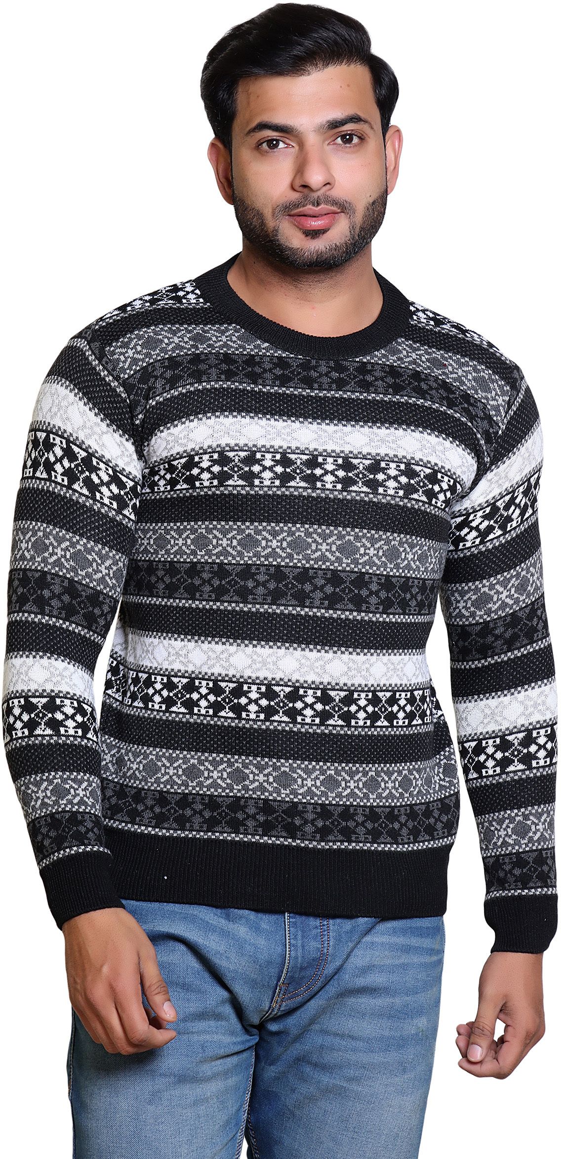 grand line Men Striped Round Neck Black Sweater-picture-10