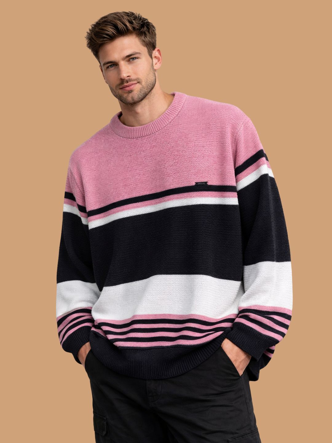 way to trendy Men Solid Round Neck Pink Sweater-picture-20