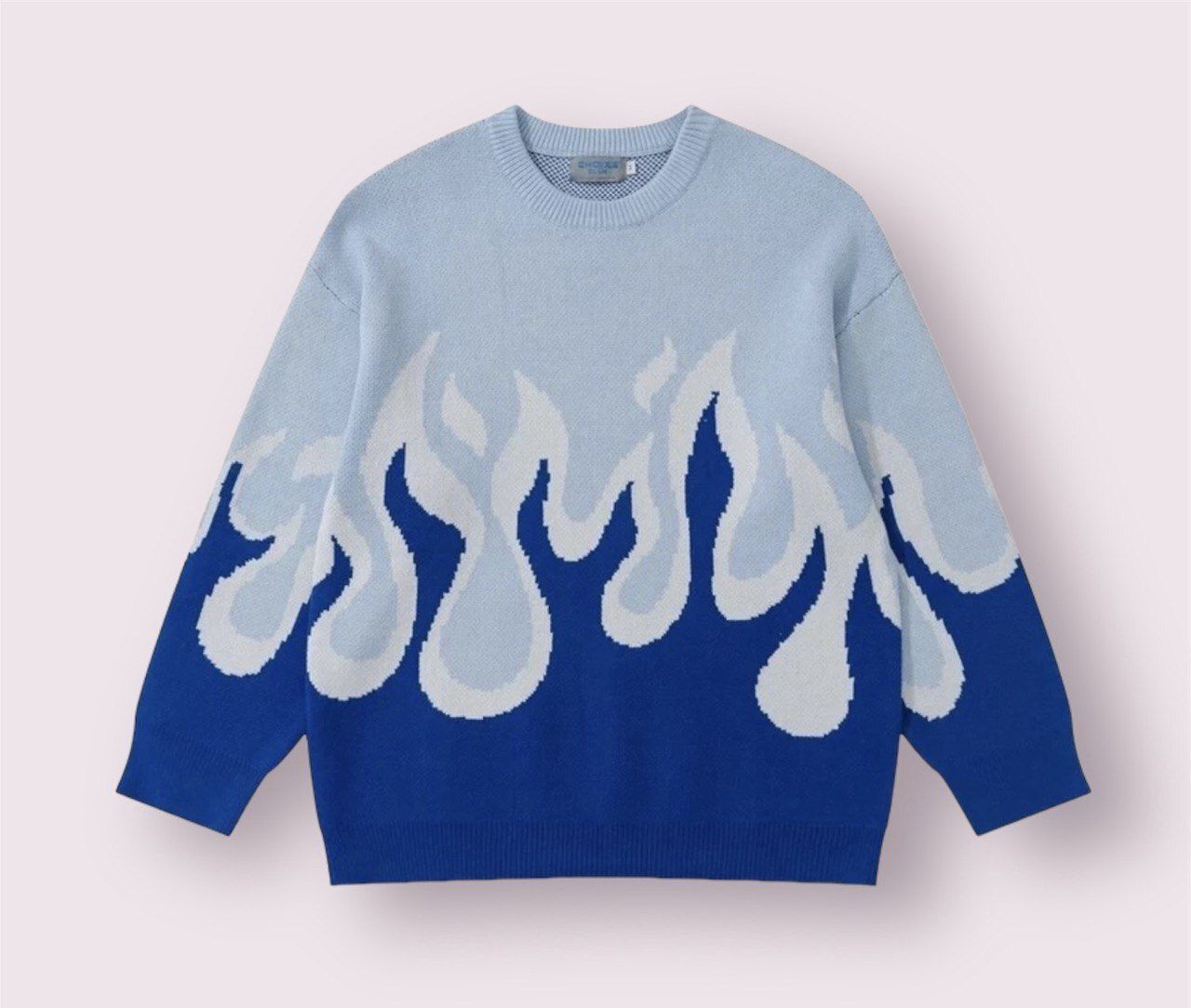 eddicted Men Colorblock Round Neck Blue Sweater-picture-22
