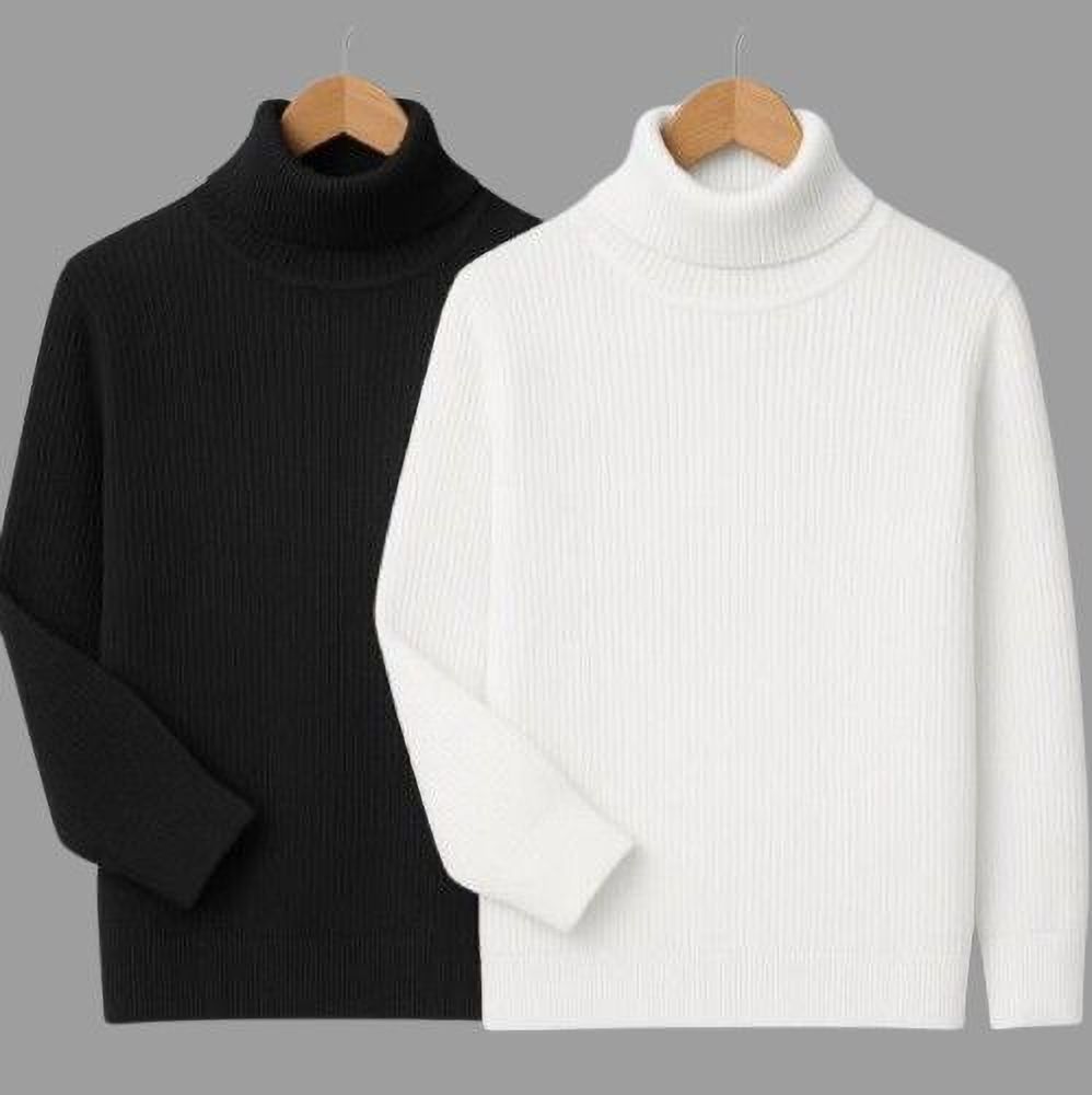 Men Solid Turtle Neck Black, White Sweater
