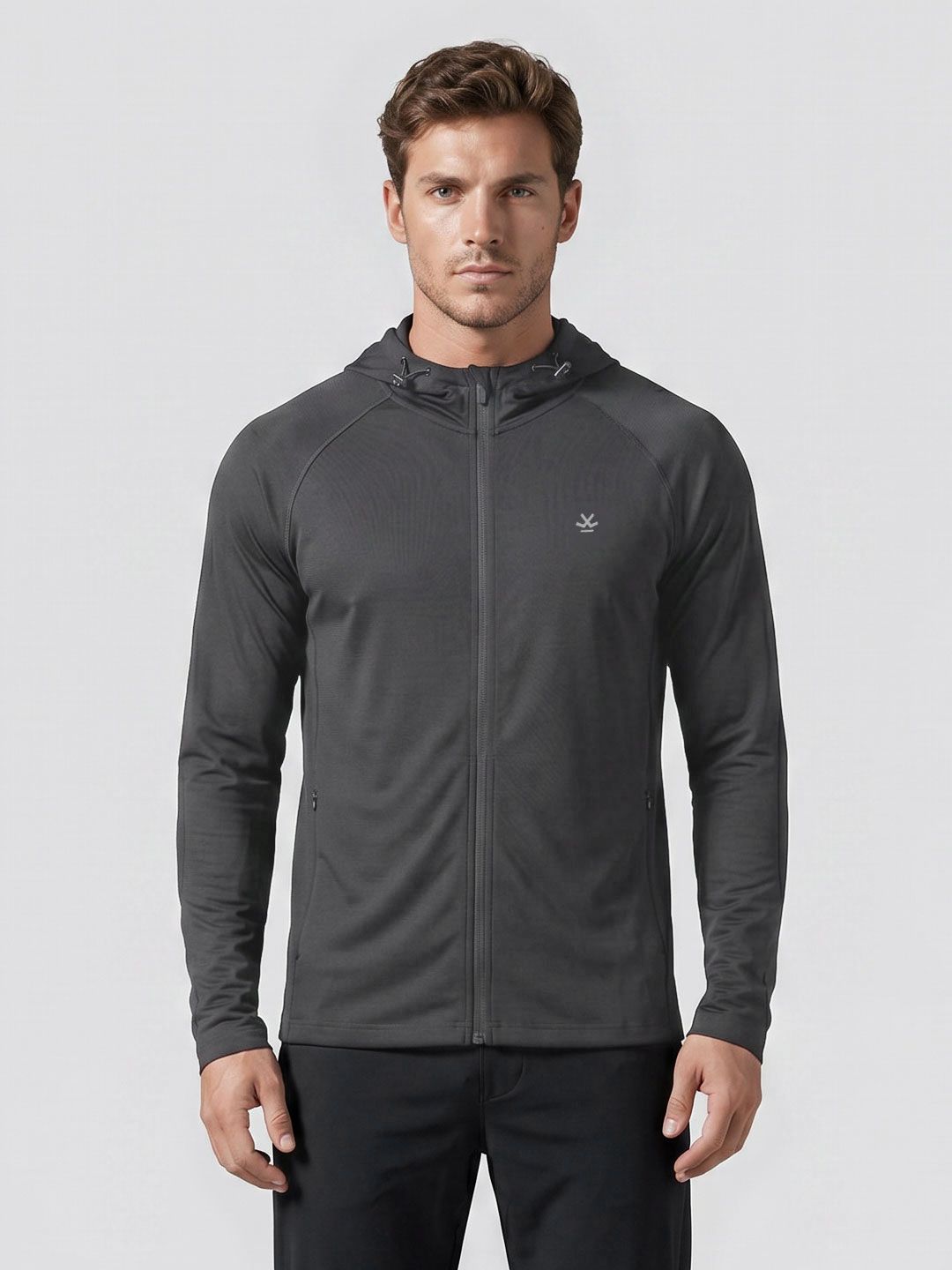 wrogn Men Solid Hooded Neck Grey Sweater-picture-37