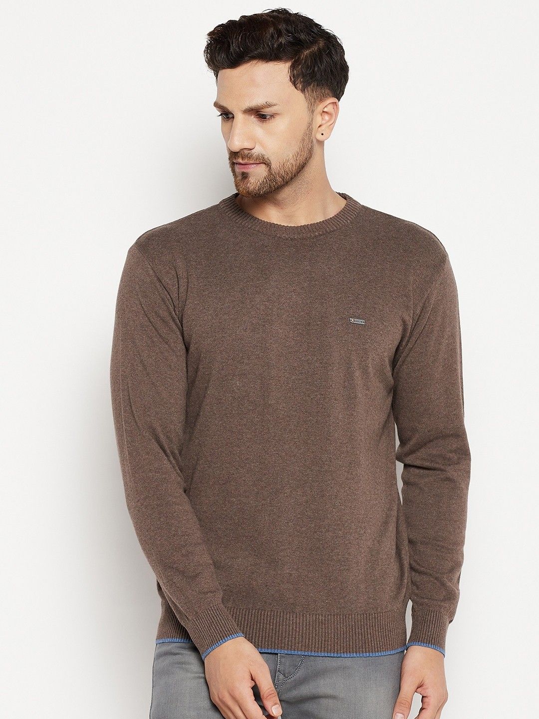 duke Men Solid Round Neck Brown Sweater-picture-18