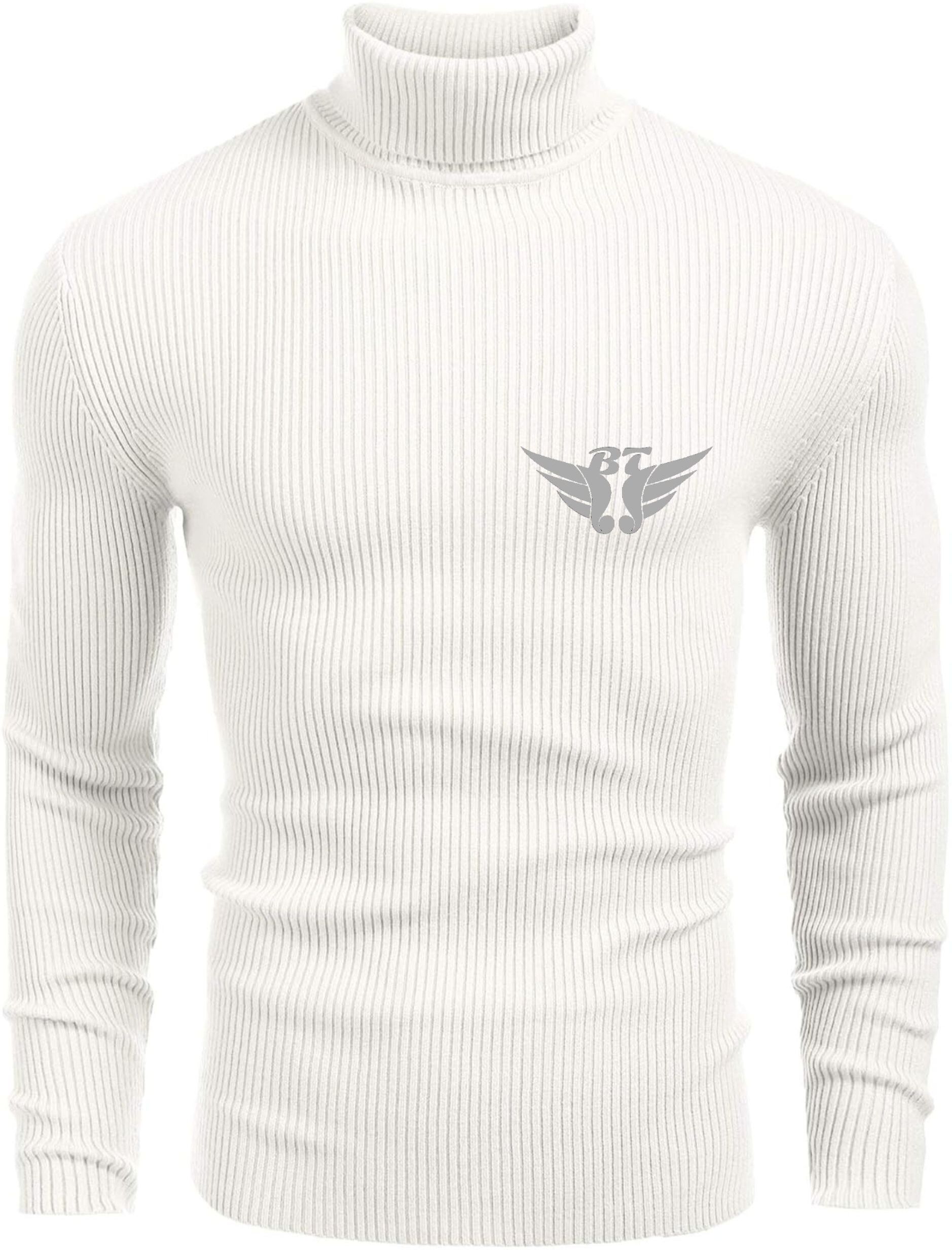 Men Solid Turtle Neck White Sweater-image-23