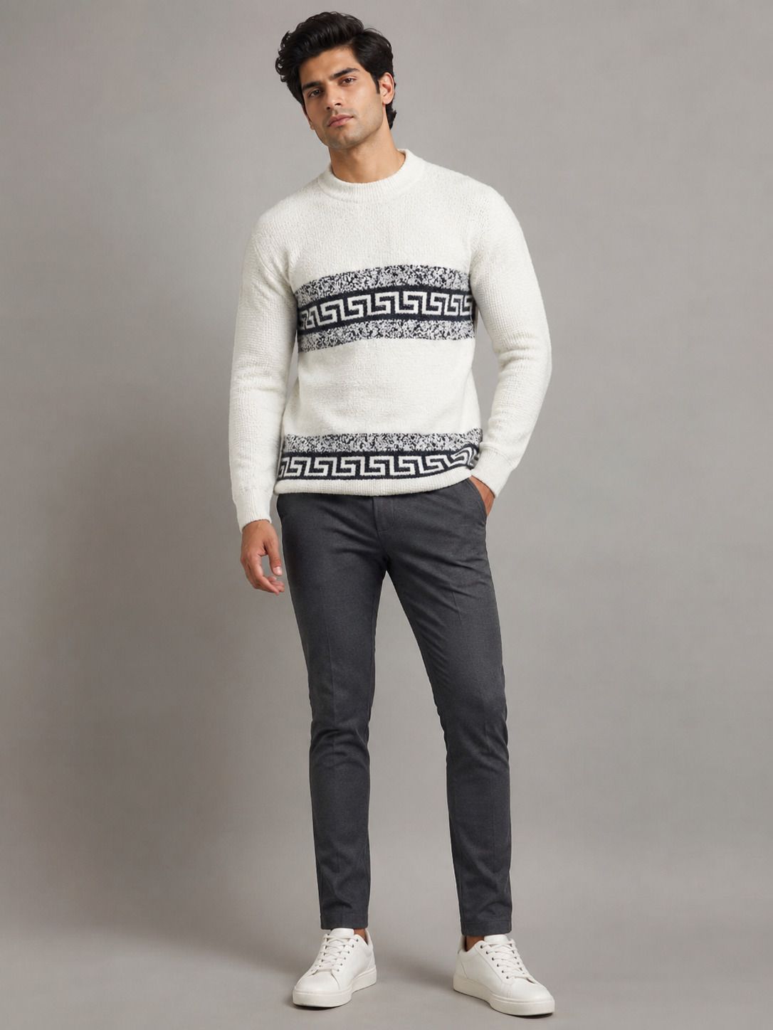 heteshe Men Self Design Round Neck Black Sweater-picture-37
