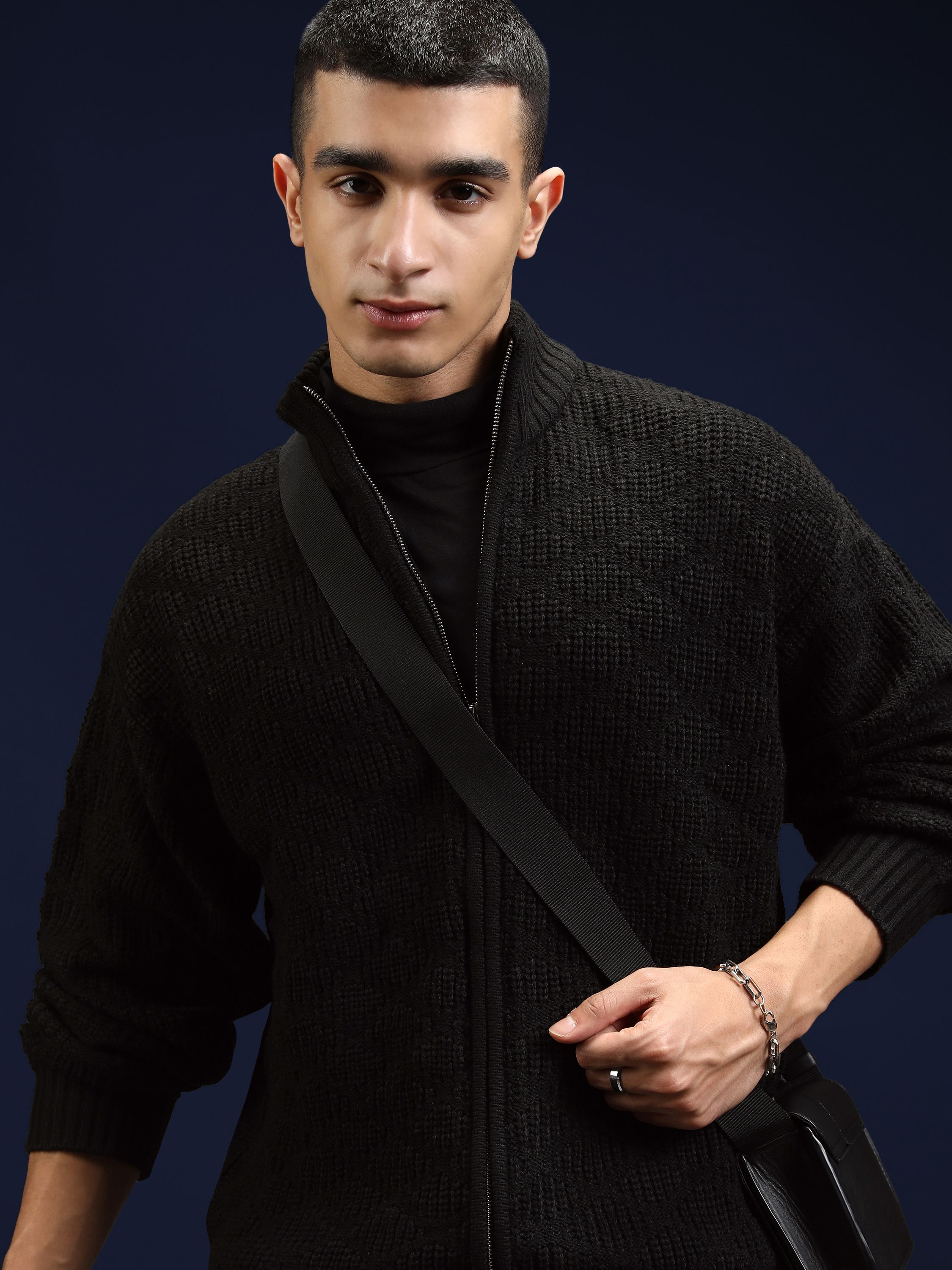 highlander Men Self Design Black Sweater-picture-27