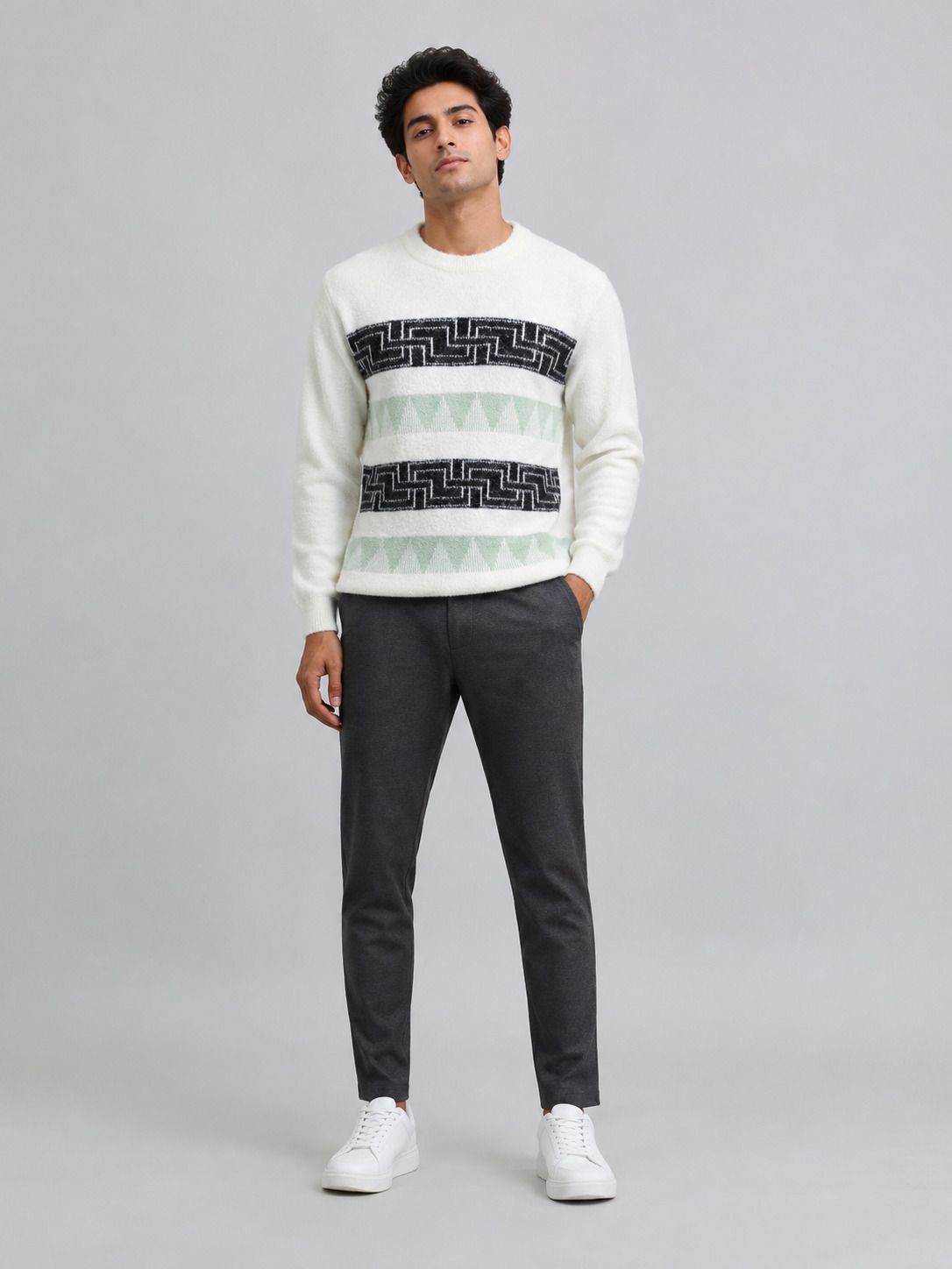 heteshe Men Self Design Round Neck Green Sweater-picture-20