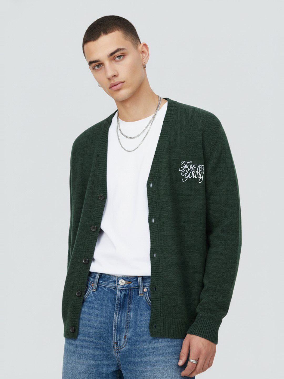 glitchez Men Solid V Neck Green Sweater-picture-17