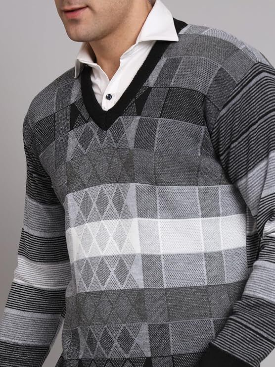 muskan knitwear Men Geometric Print V Neck Multicolor Sweater-picture-18