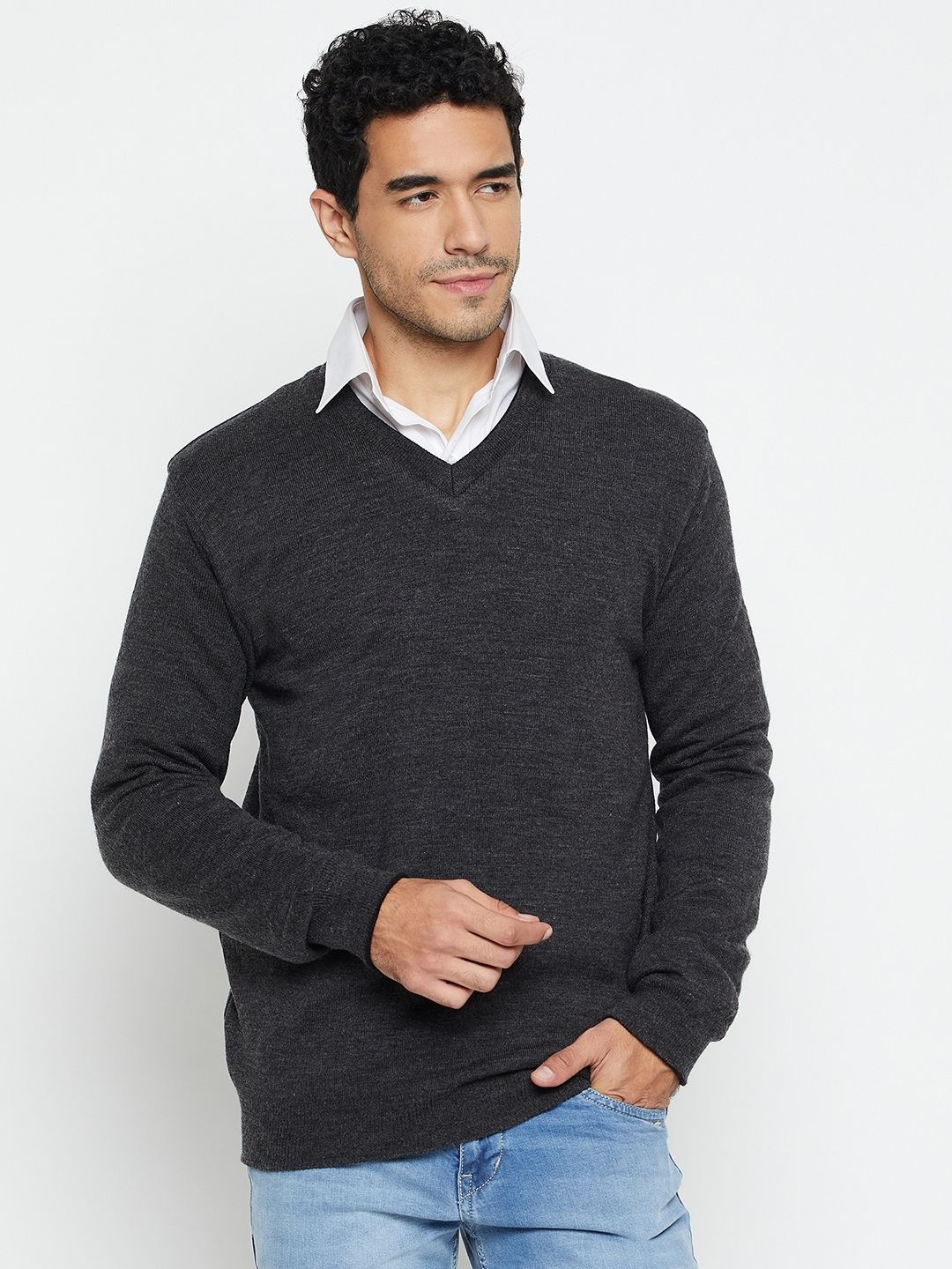 cantabil Men Solid V Neck Reversible Black Sweater-picture-25