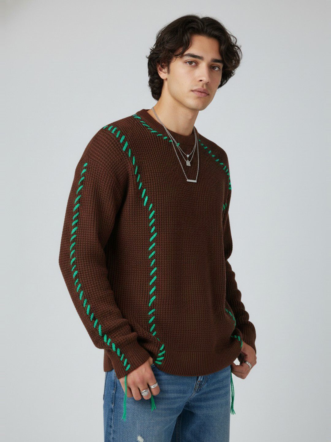 glitchez Men Striped Round Neck Brown Sweater-picture-13
