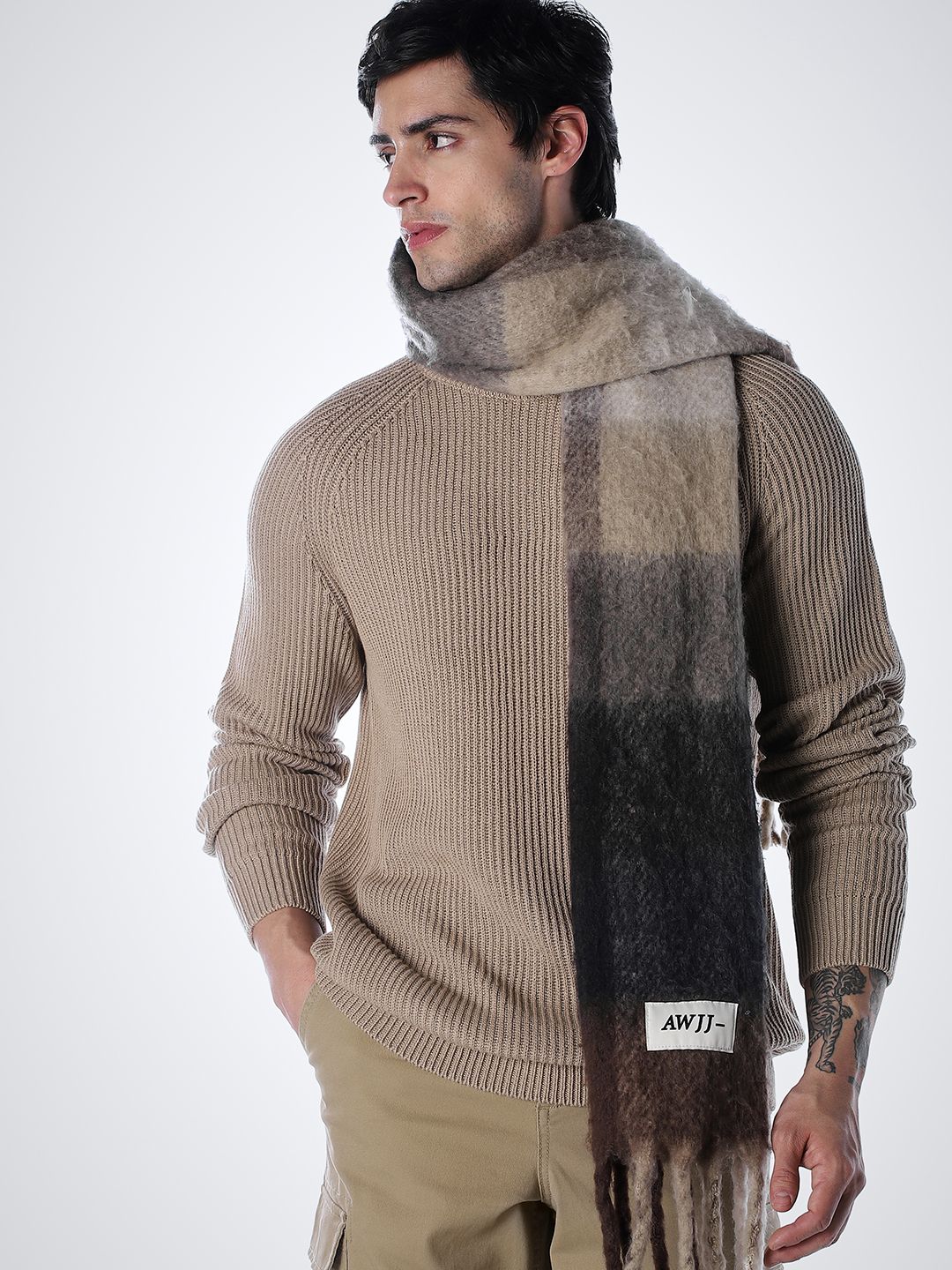 jack & jones Men Self Design Crew Neck Beige Sweater-picture-16