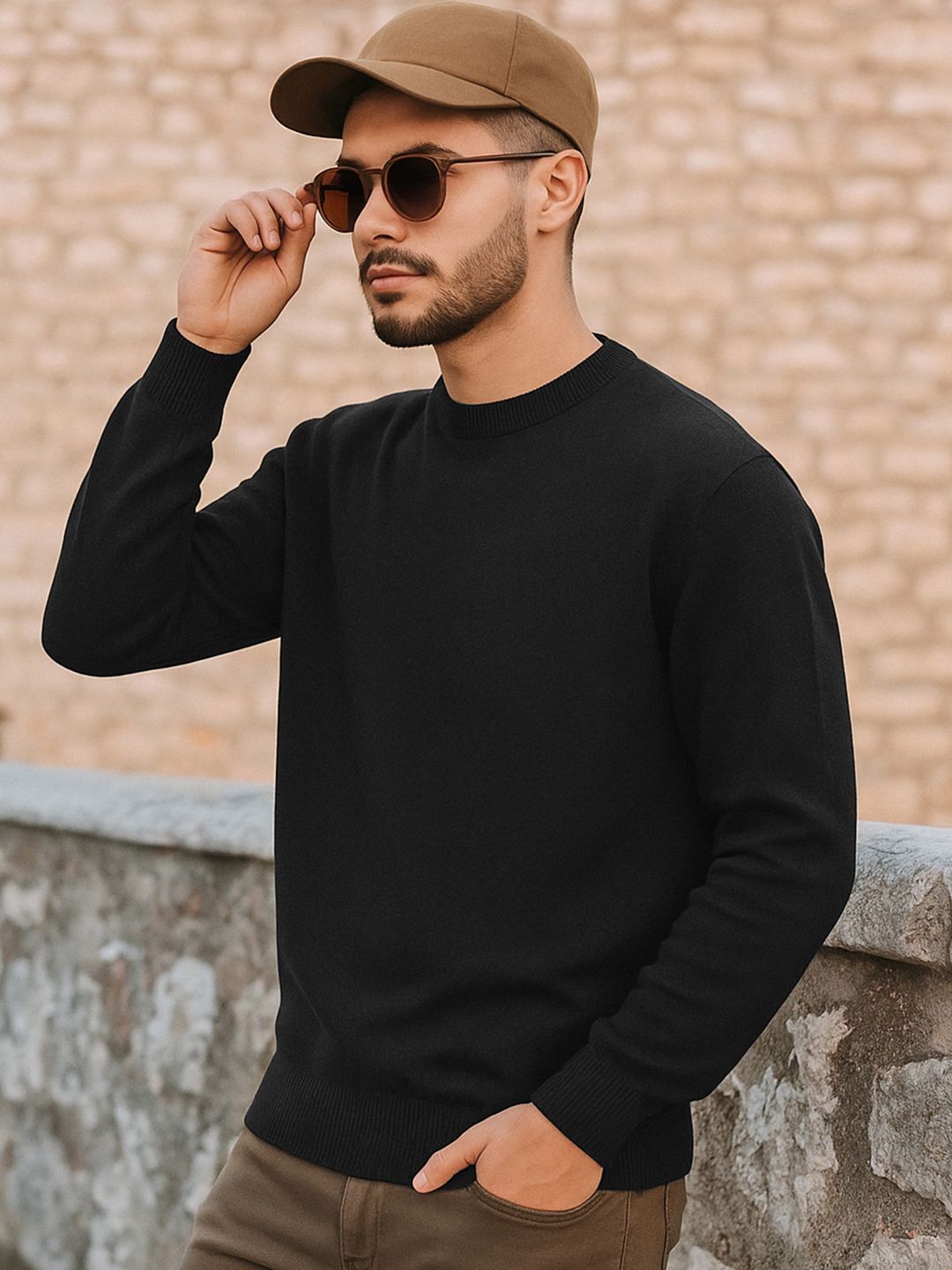bewakoof Men Solid Round Neck Black Sweater-picture-10