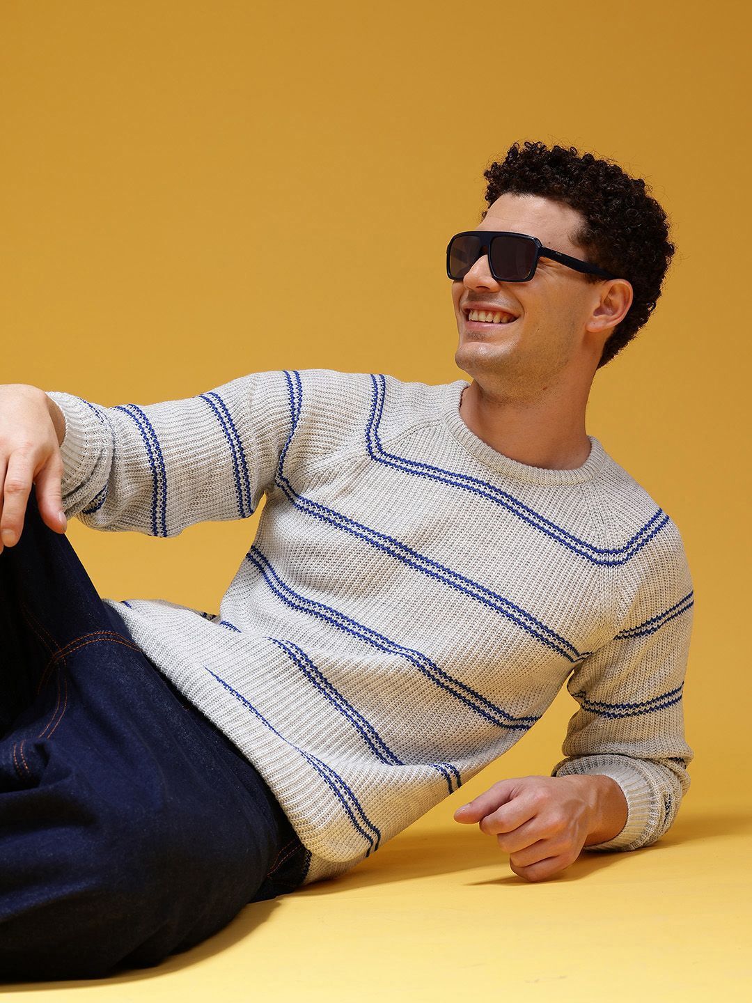 here&now Men Striped Round Neck Grey Sweater-picture-20