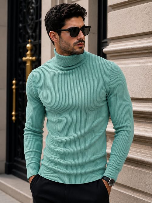 fashlook Men Solid High Neck Light Green Sweater-picture-21