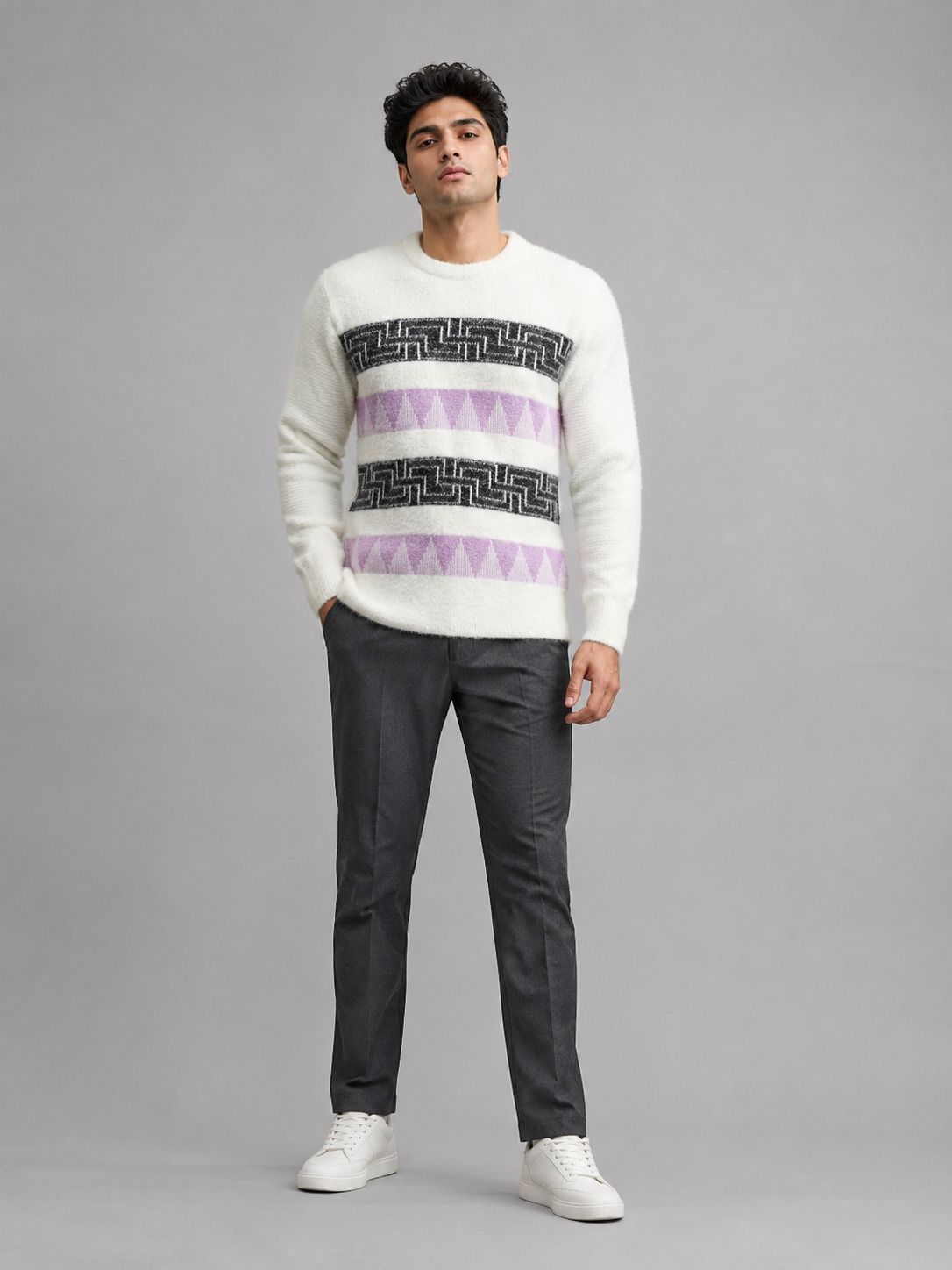 heteshe Men Self Design Round Neck Purple Sweater-picture-45