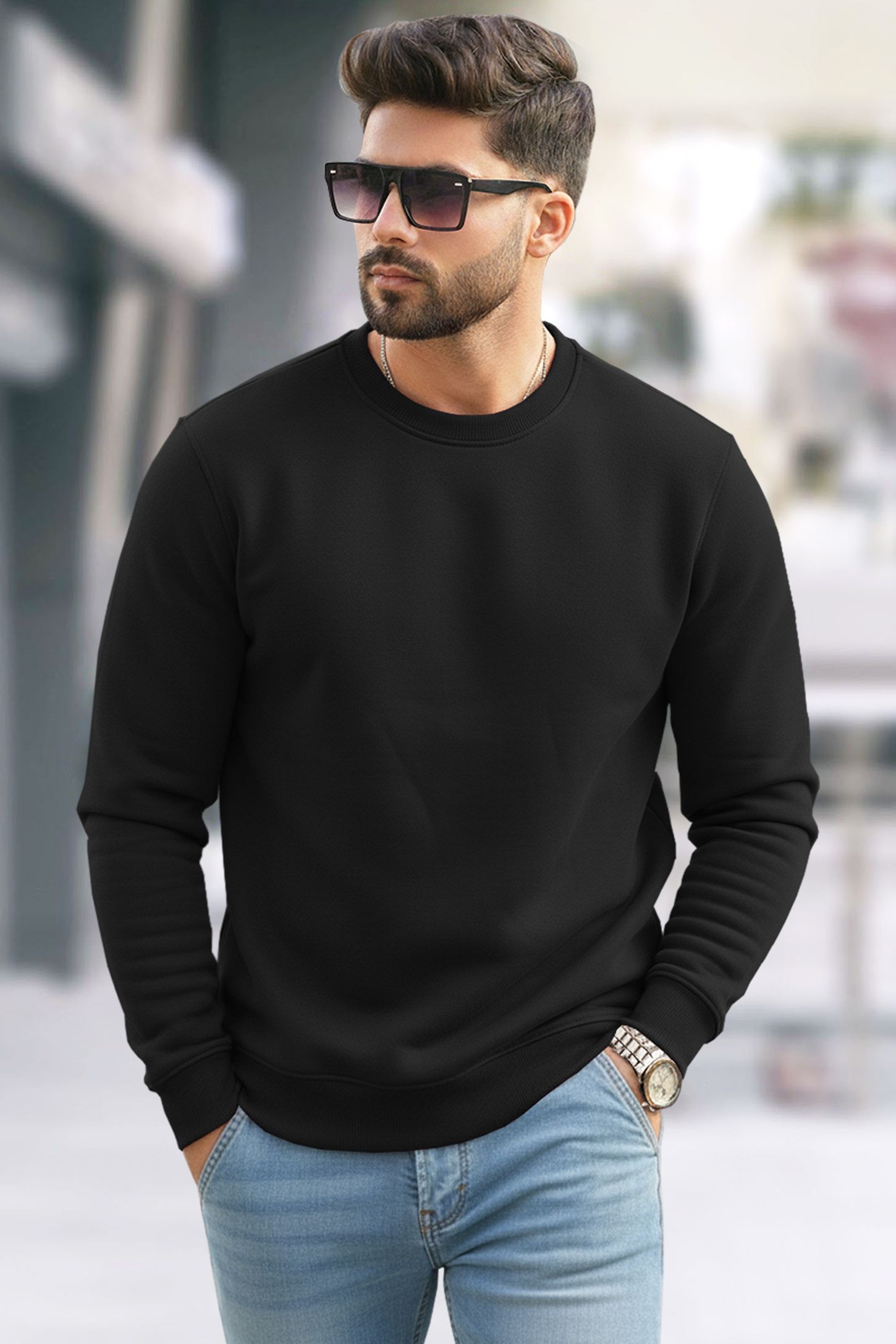 tripr Men Solid Round Neck Black Sweater-picture-22