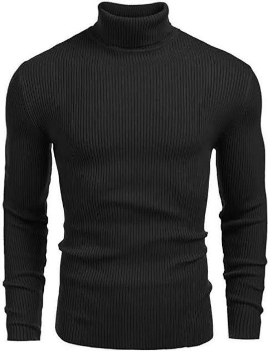 Men Solid Turtle Neck Black Sweater-image-22