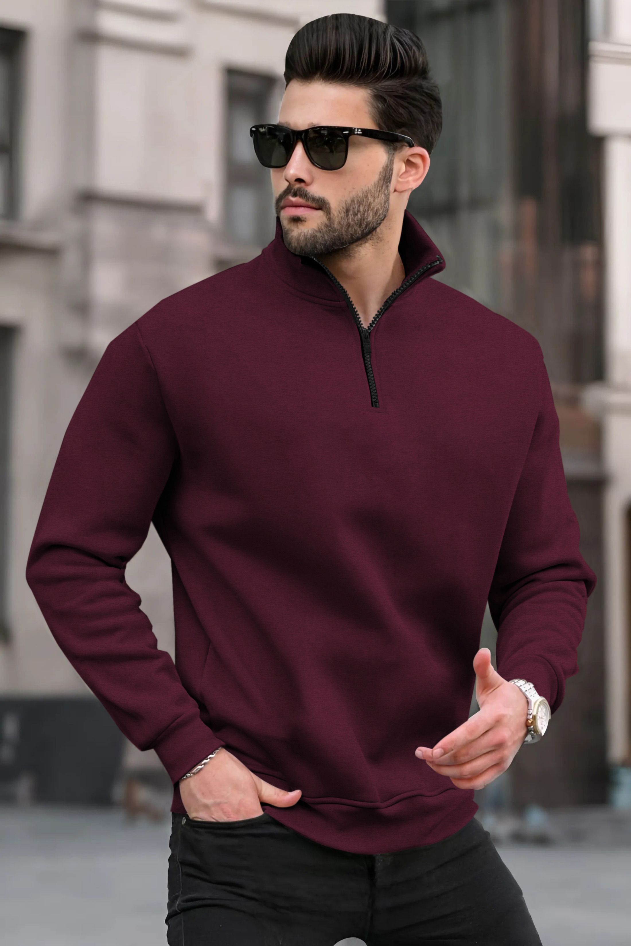 Men Solid Collared Neck Maroon Sweater-image-40