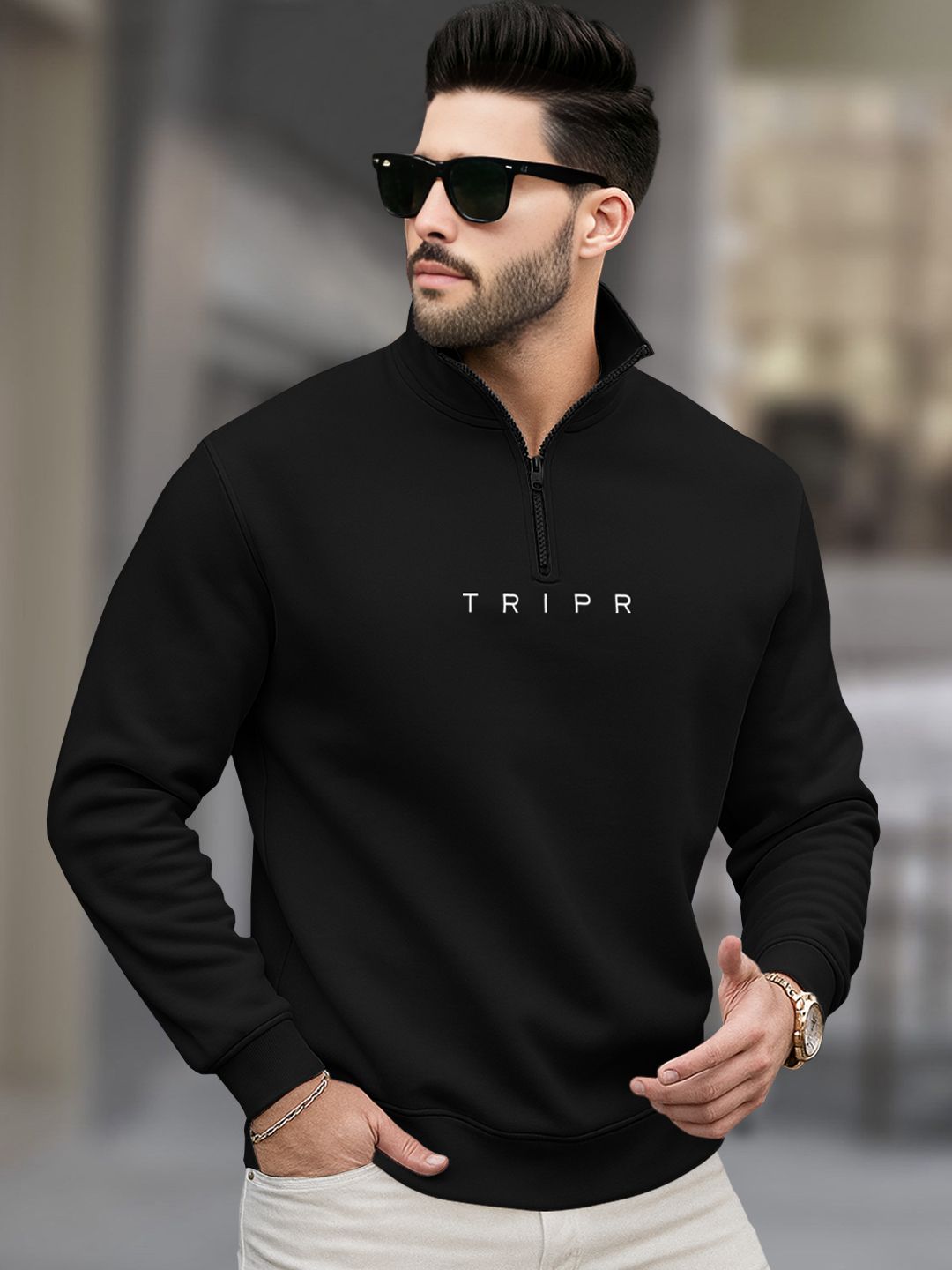 tripr Men Solid High Neck Black Sweater-picture-19