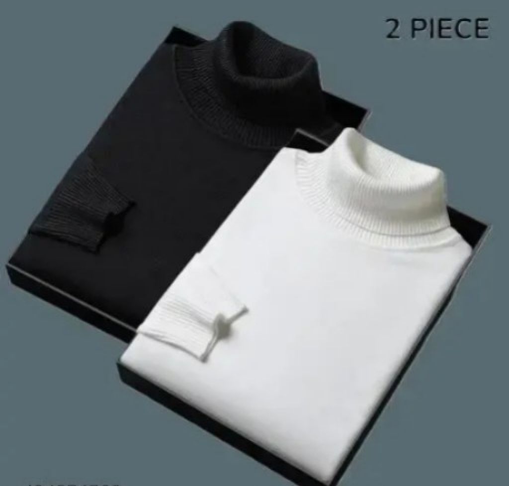 Men Solid High Neck Black, White Sweater