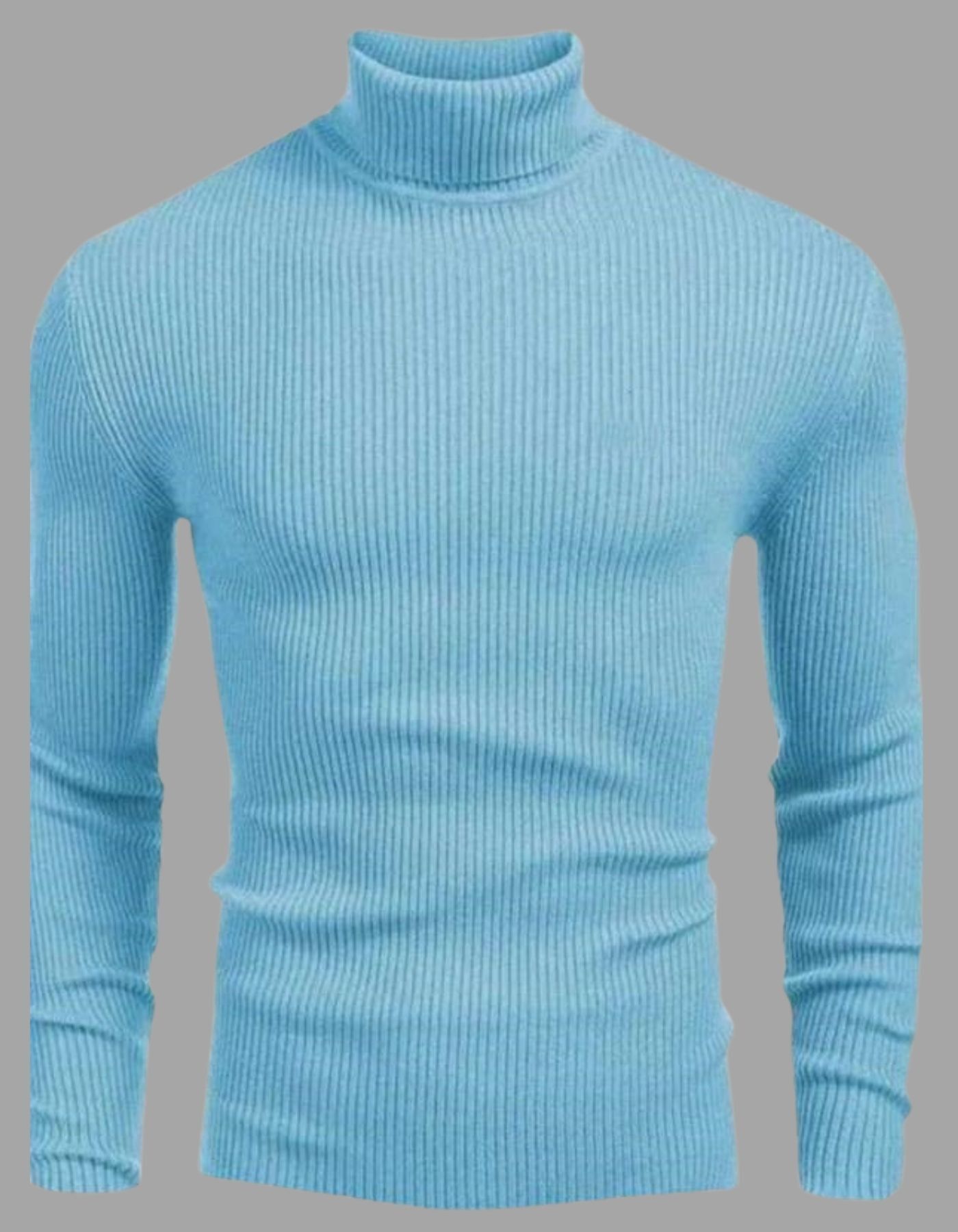 peak mount Men Solid High Neck Light Blue Sweater-picture-14