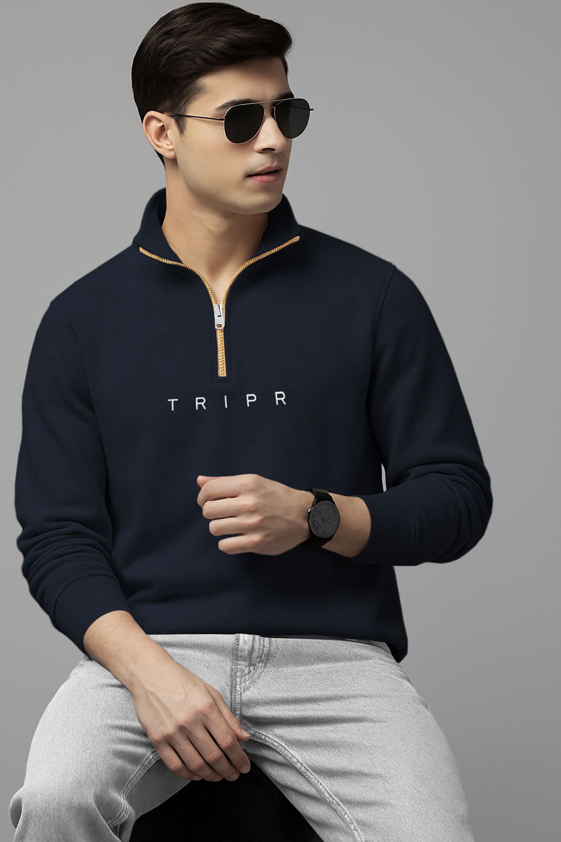 tripr Men Solid High Neck Blue Sweater-picture-29
