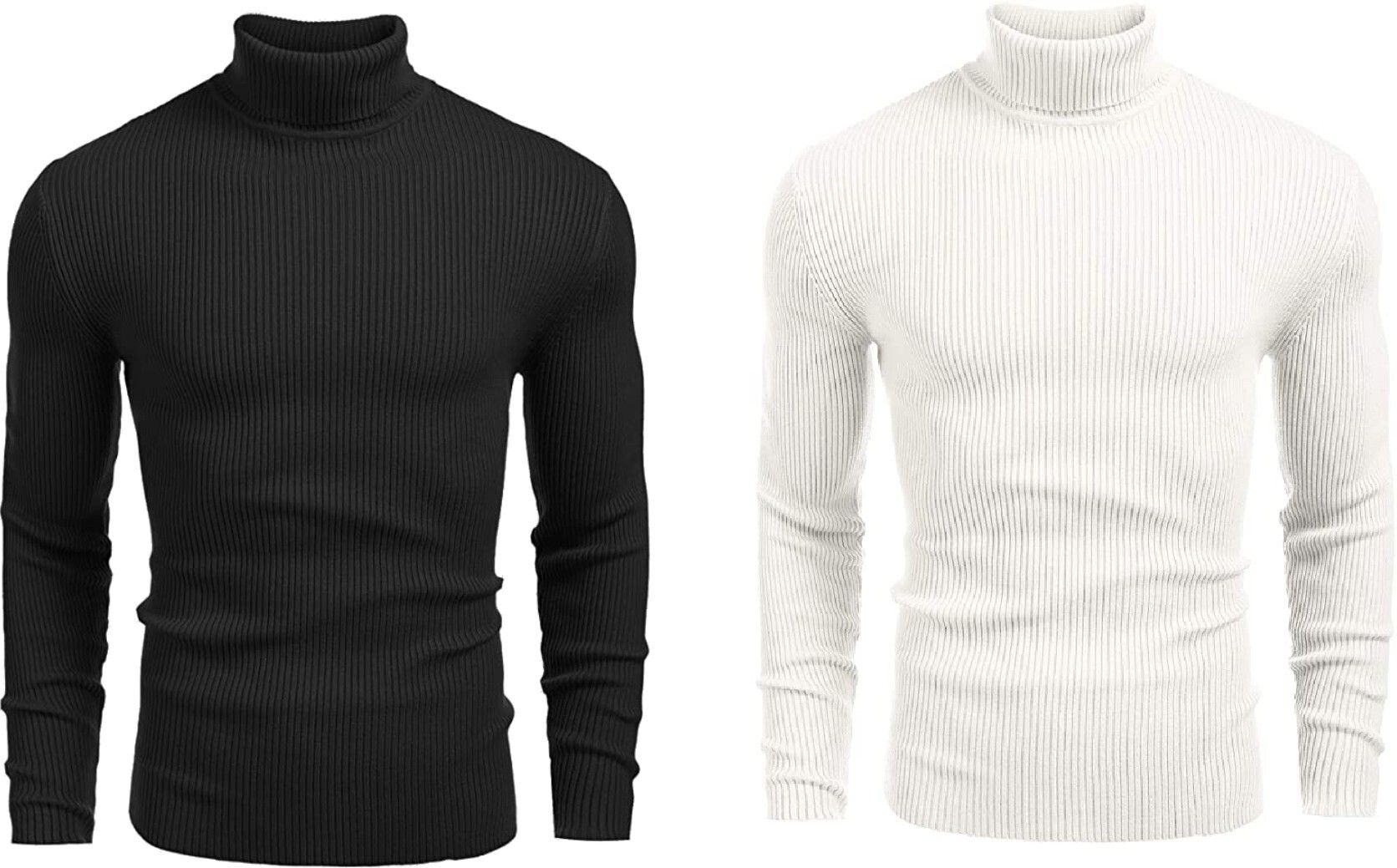 Men Solid High Neck Black, White Sweater