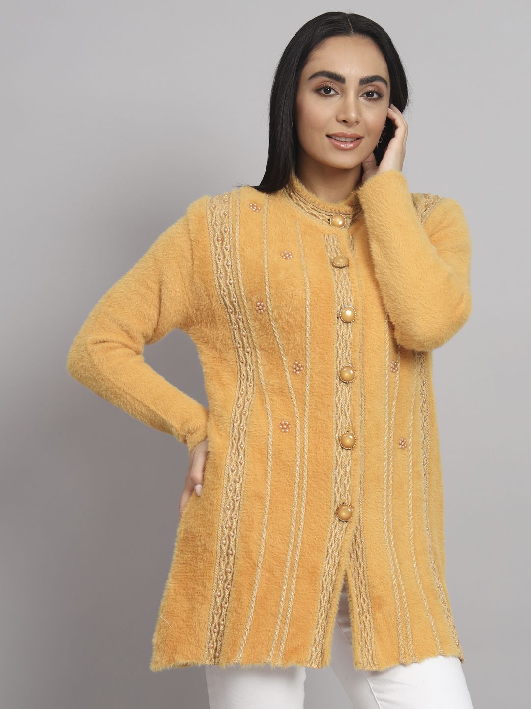 Wool Blend Embroidered Coat For Women