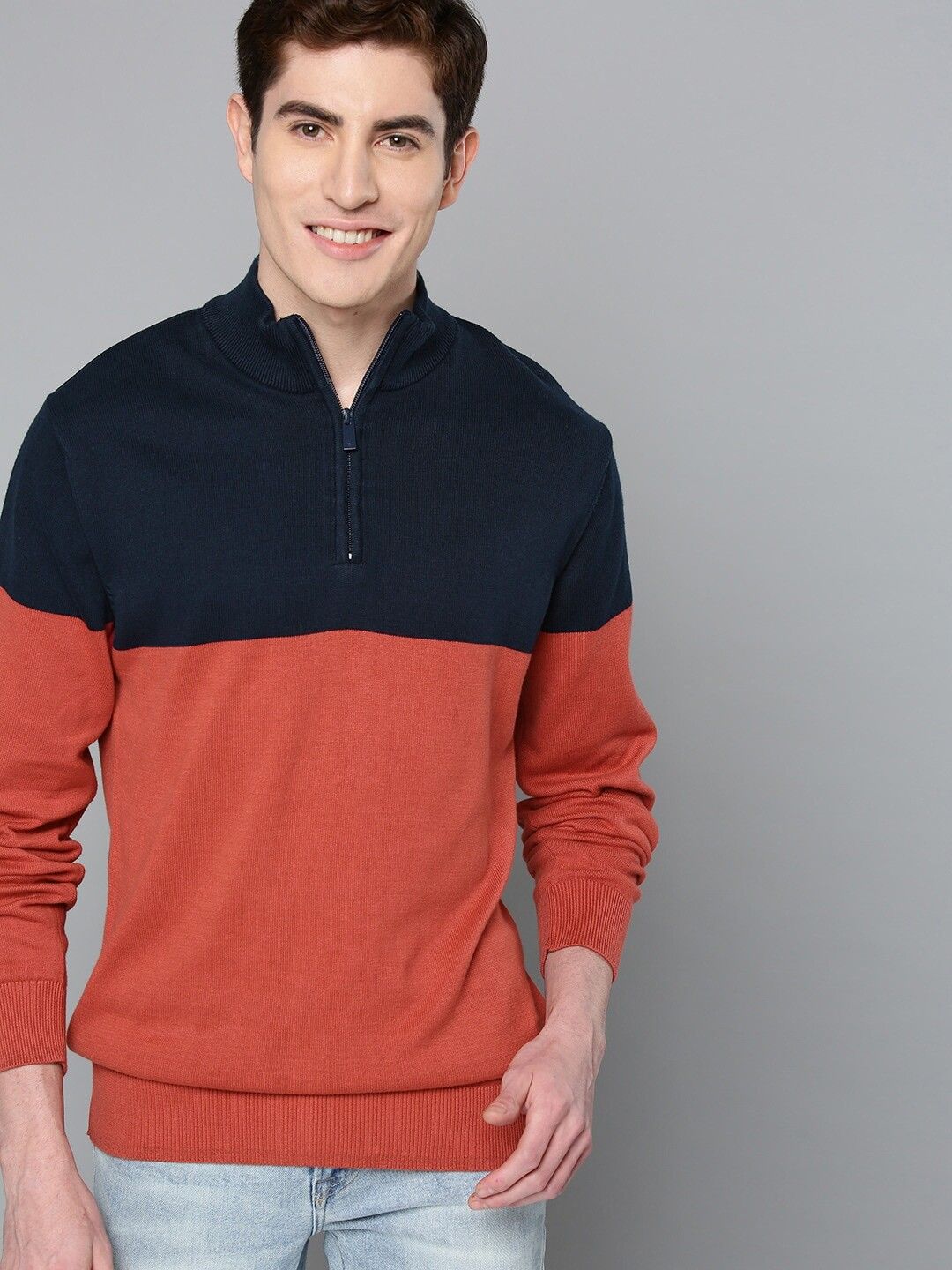 mast & harbour Men Solid Dark Blue Sweater-picture-7