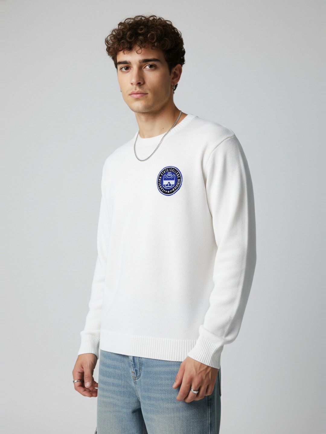 glitchez Men Printed Round Neck White Sweater-picture-36