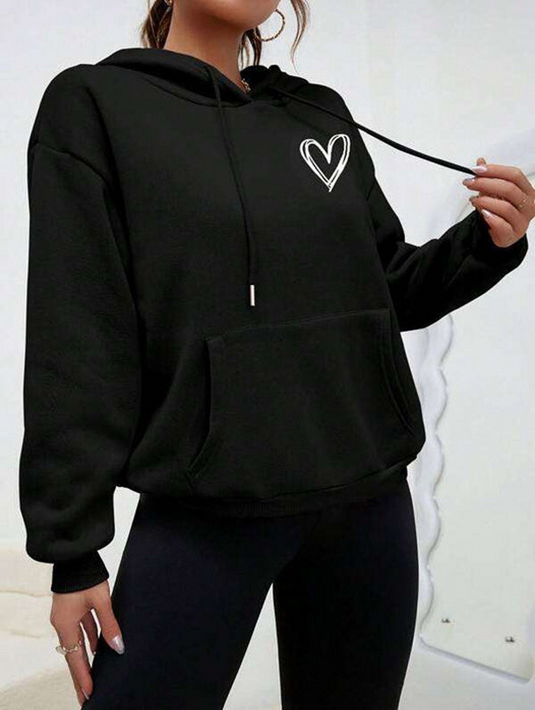 Women Printed Hooded Neck Black Sweater-image-46