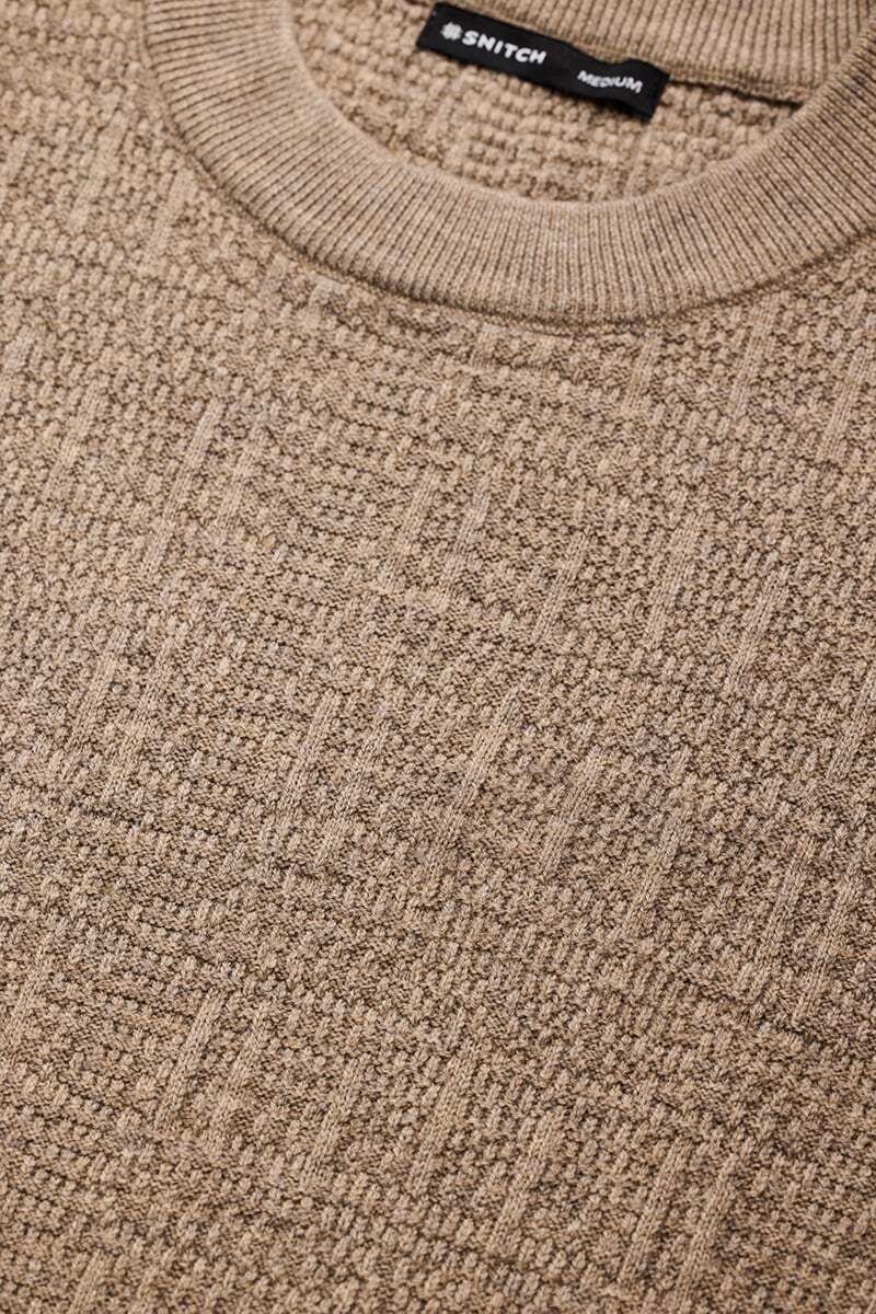 snitch Men Self Design Round Neck Beige Sweater-picture-49