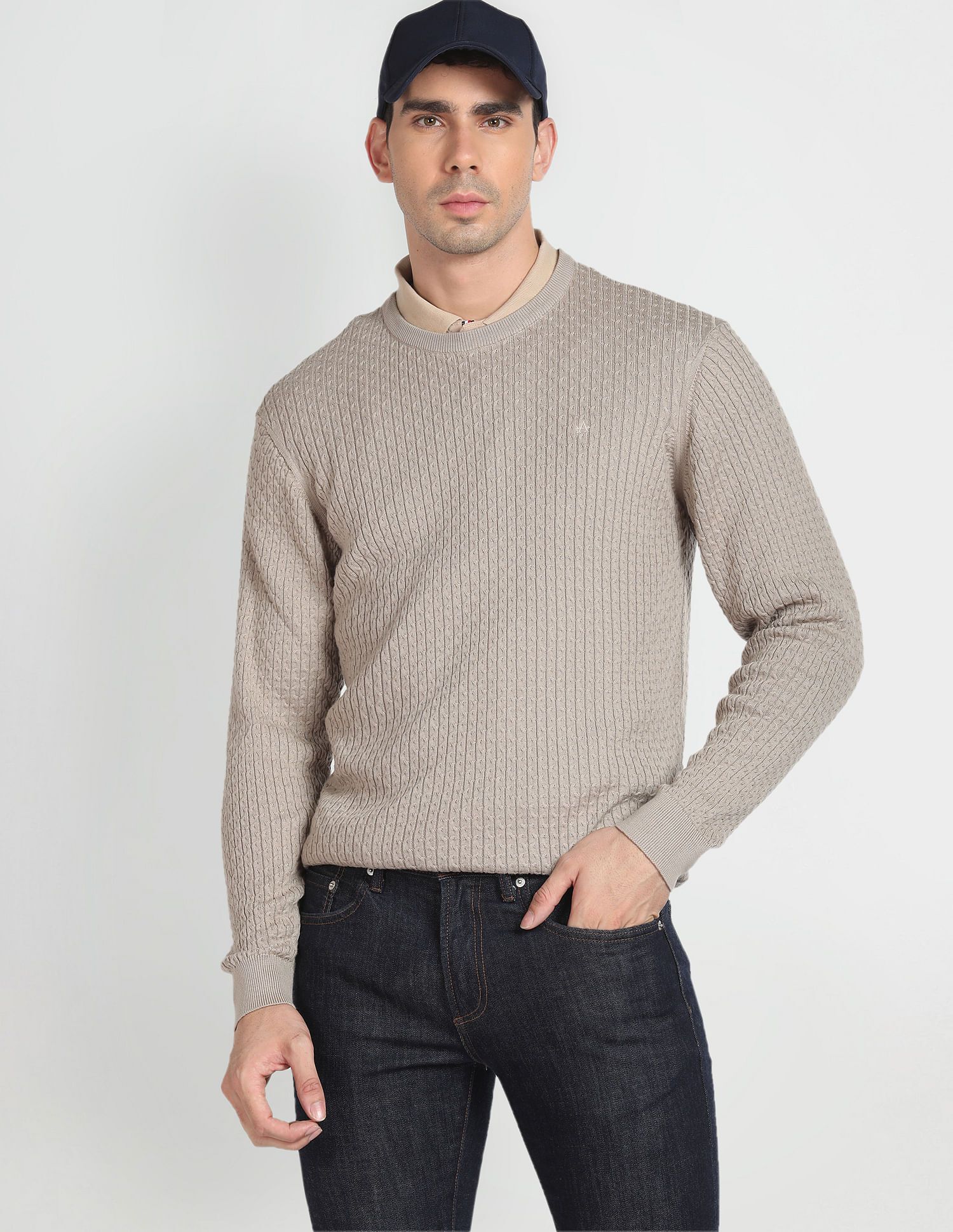 arrow Men Self Design Crew Neck Grey Sweater-picture-10