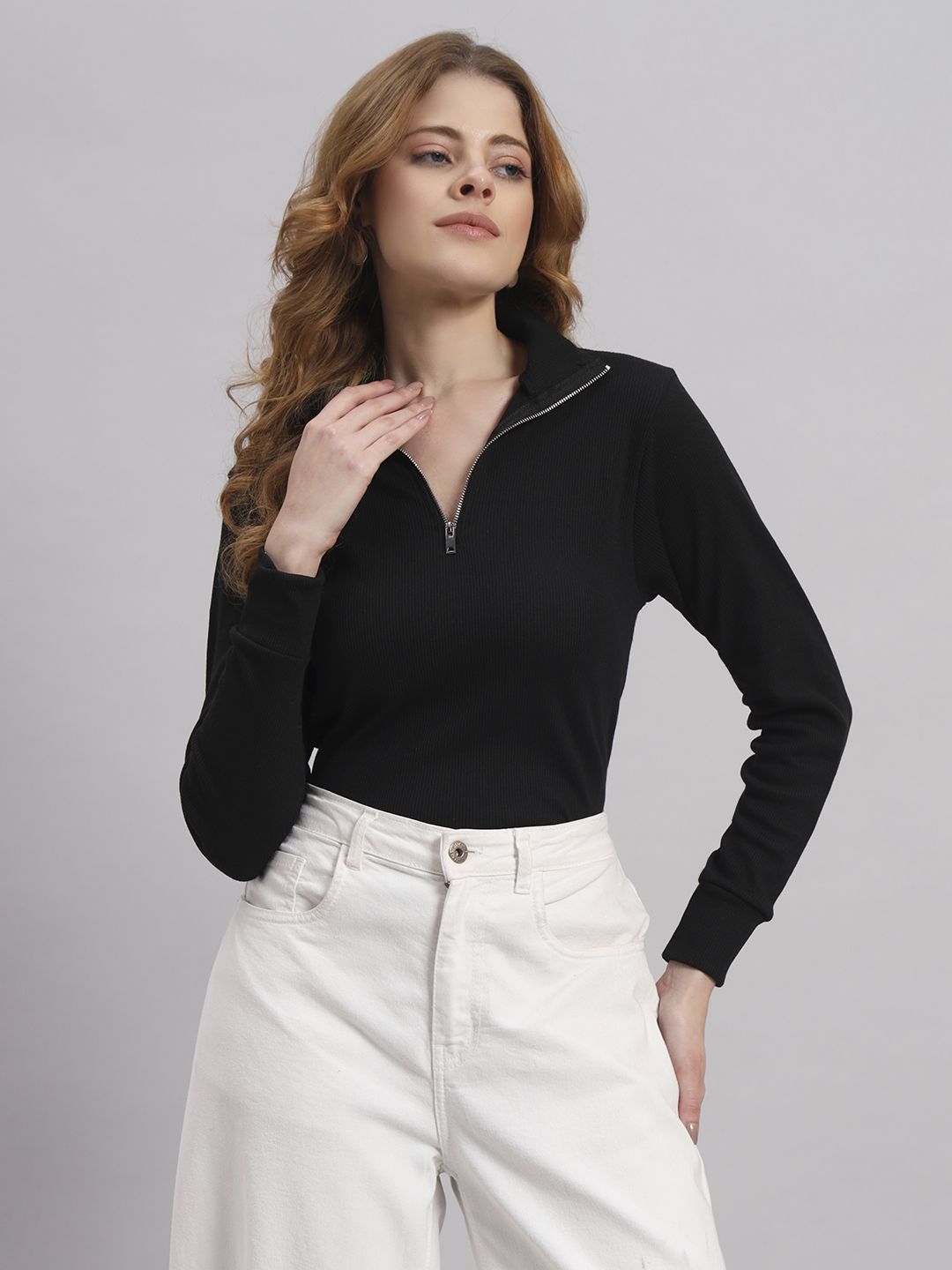 black blink Women Striped High Neck Black Sweater-picture-12