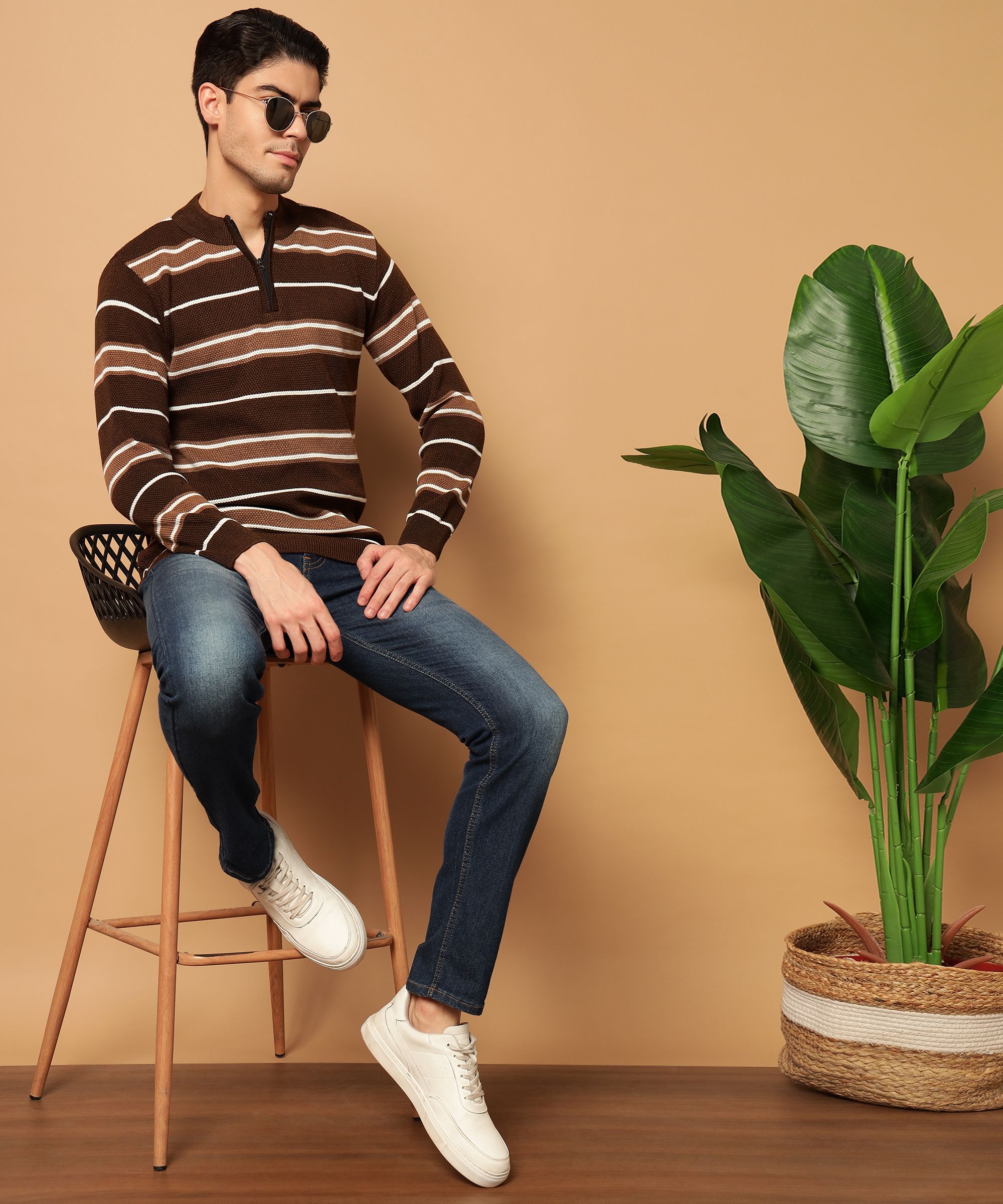 Men Striped Round Neck Multicolor Sweater-image-36