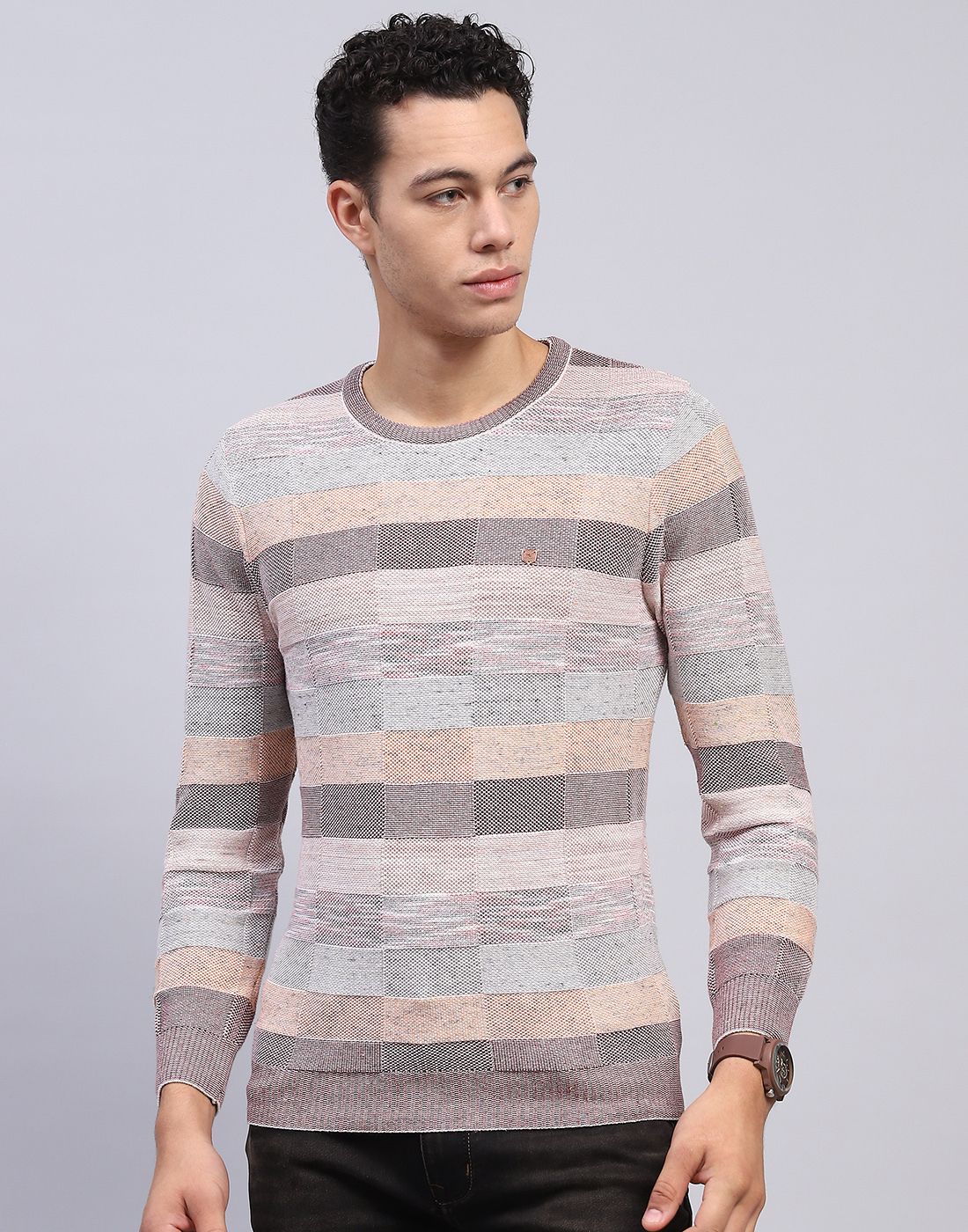 monte carlo Men Striped Round Neck Multicolor Sweater-picture-18