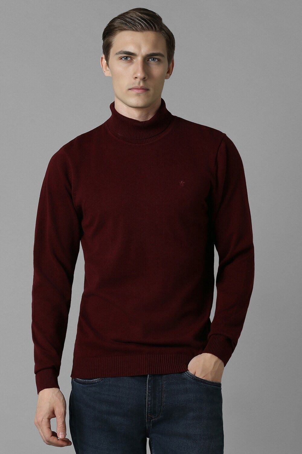 louis philippe Men Solid Turtle Neck Maroon Sweater-picture-40