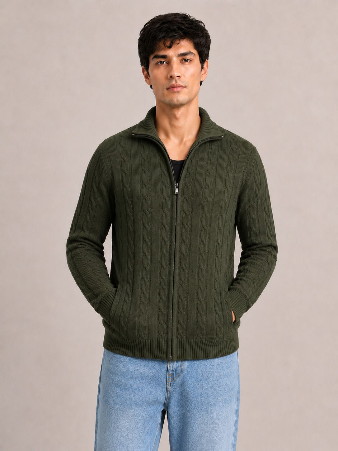clubble Men Solid High Neck Green Sweater-picture-12