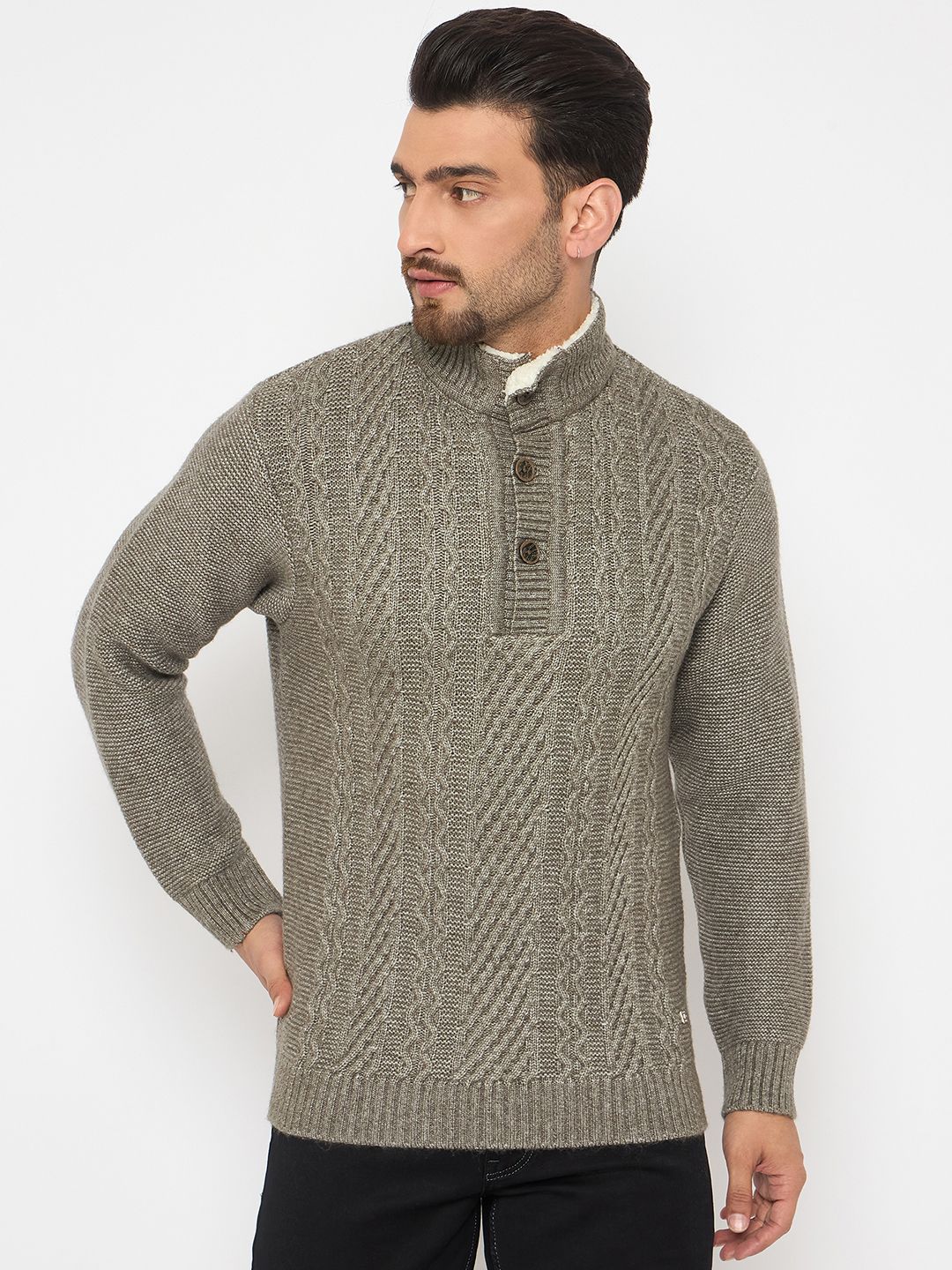 duke Men Self Design High Neck Grey Sweater-picture-19