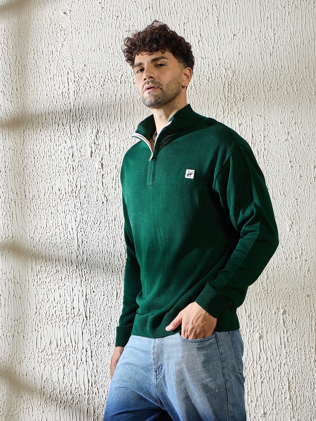 fugazee Men Self Design High Neck Green Sweater-picture-24