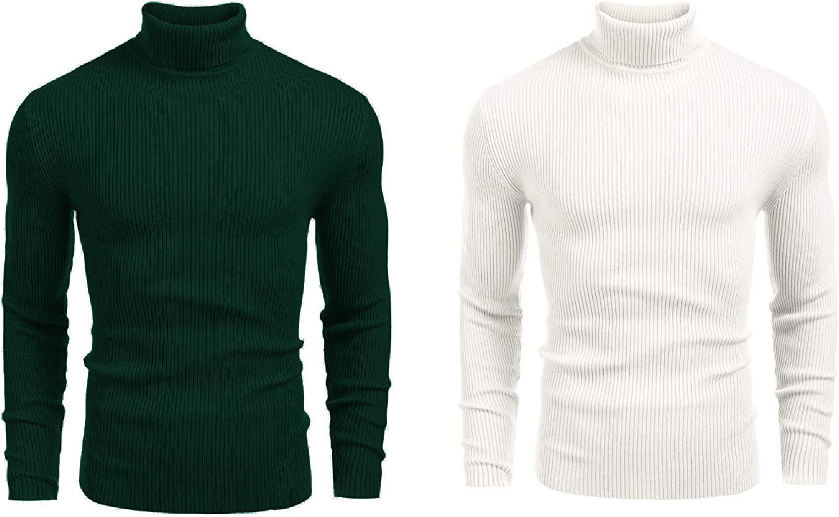 houseofcommon Men Self Design High Neck Green, White Sweater-picture-12