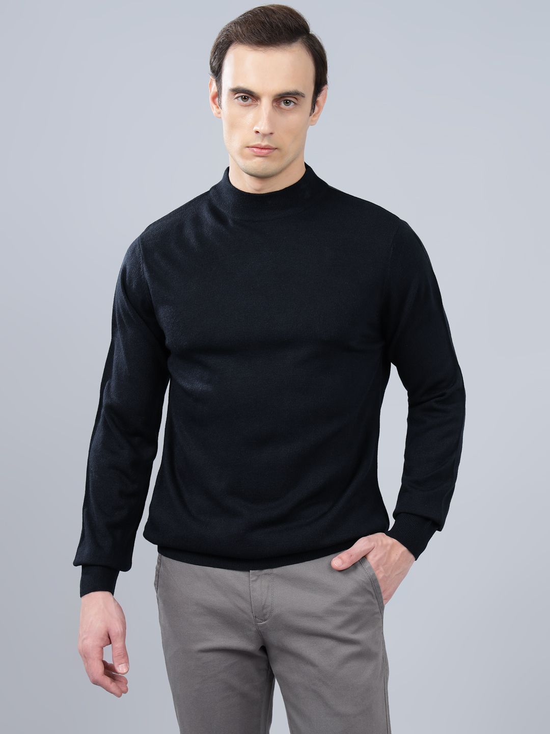 cantabil Men Solid Round Neck Dark Blue Sweater-picture-40