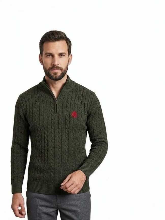 alpha club Men Self Design Turtle Neck Dark Green Sweater-picture-27