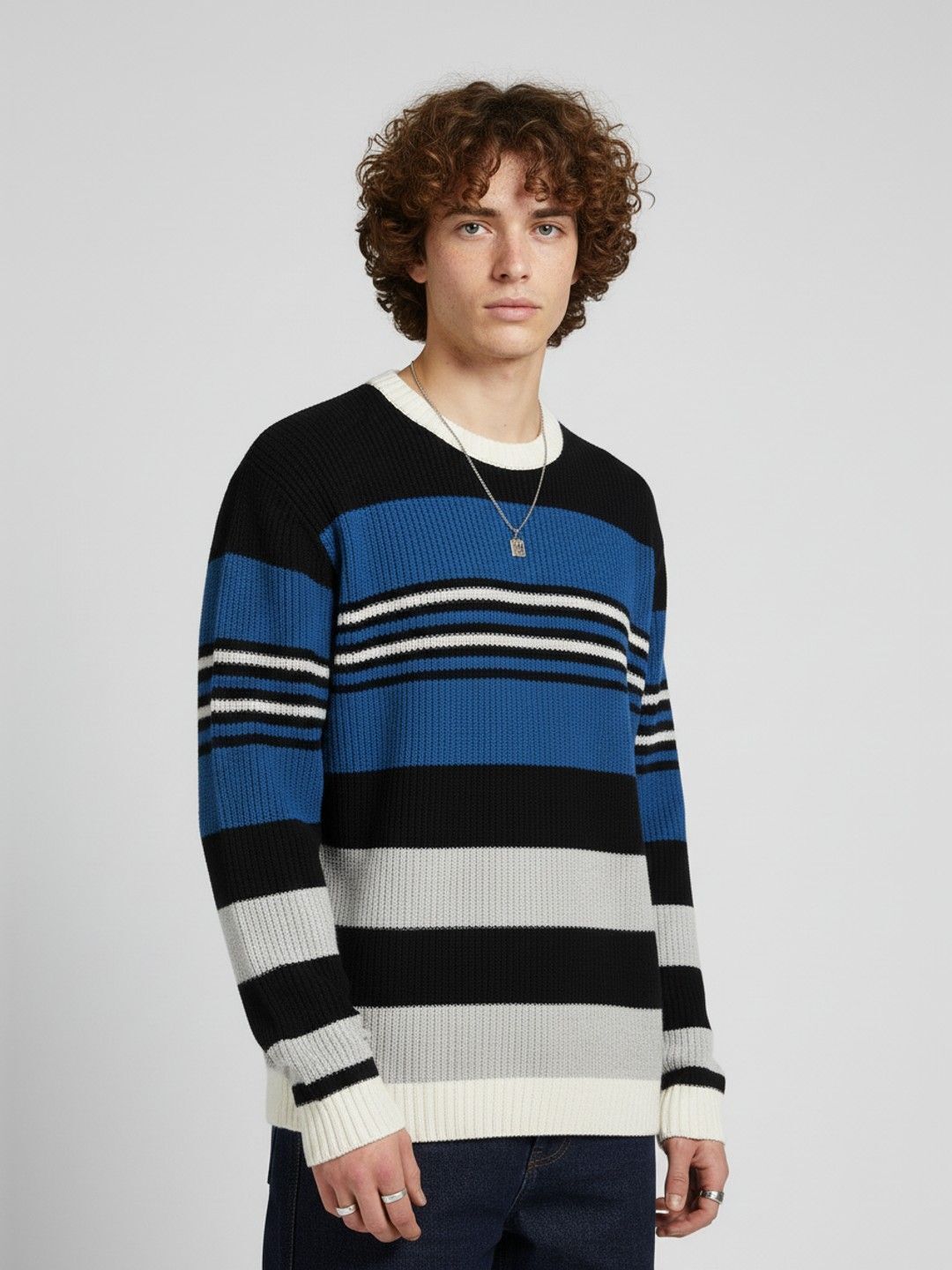 glitchez Men Striped Round Neck Blue Sweater-picture-26