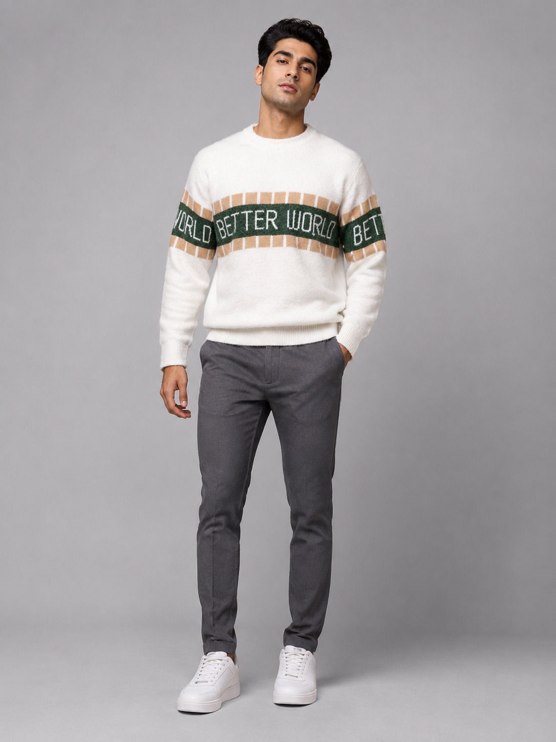 heteshe Men Self Design Round Neck Green Sweater-picture-18