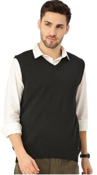 Men Solid V Neck Black Sweater-image-29