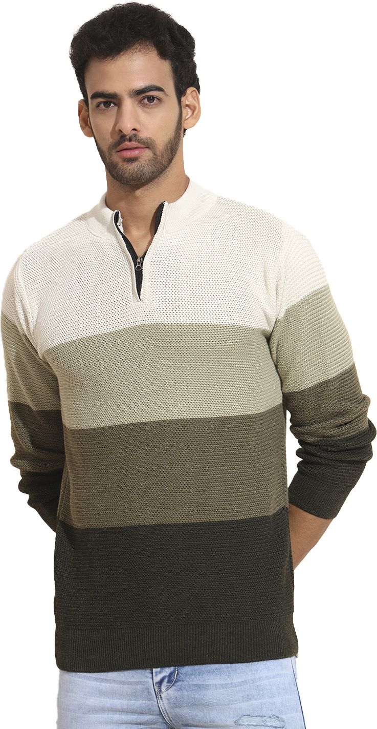 anixa Men Colorblock Round Neck White Sweater-picture-21